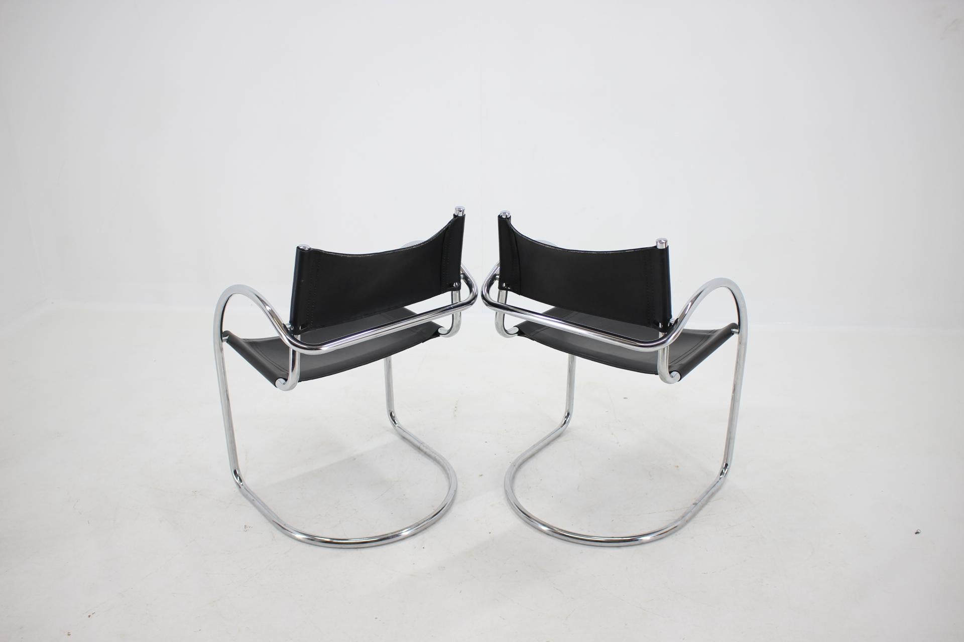 1970s Set of Four Chrome and Leather Tubular Chairs, Czechoslovakia For Sale 1