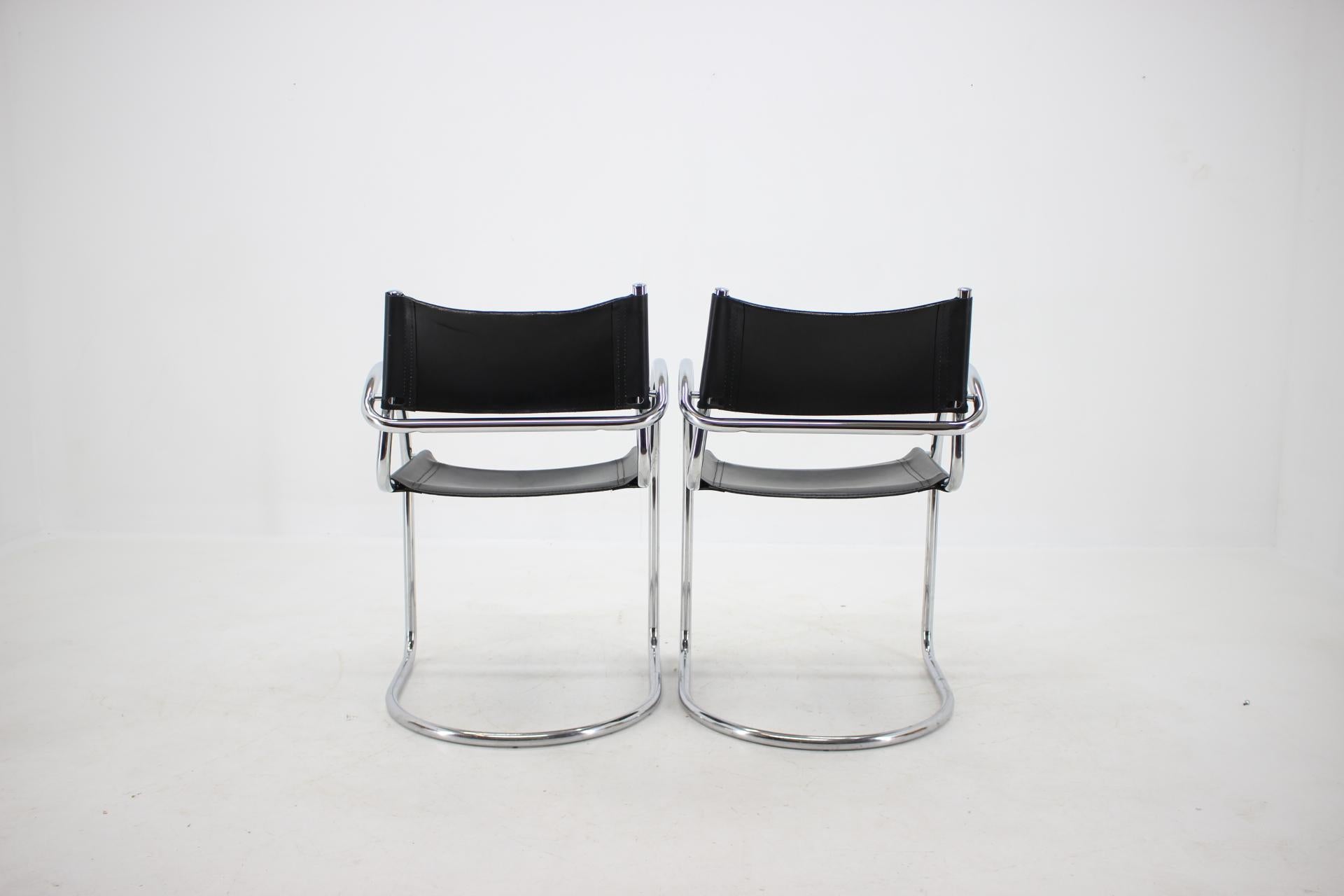 1970s Set of Four Chrome and Leather Tubular Chairs, Czechoslovakia For Sale 2