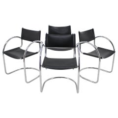 Vintage 1970s Set of Four Chrome and Leather Tubular Chairs, Czechoslovakia