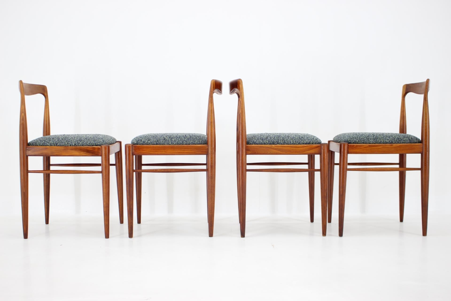 Mid-Century Modern 1970s Set of Four Dining Chairs by Drevotvar Jablone, Czechoslovakia For Sale
