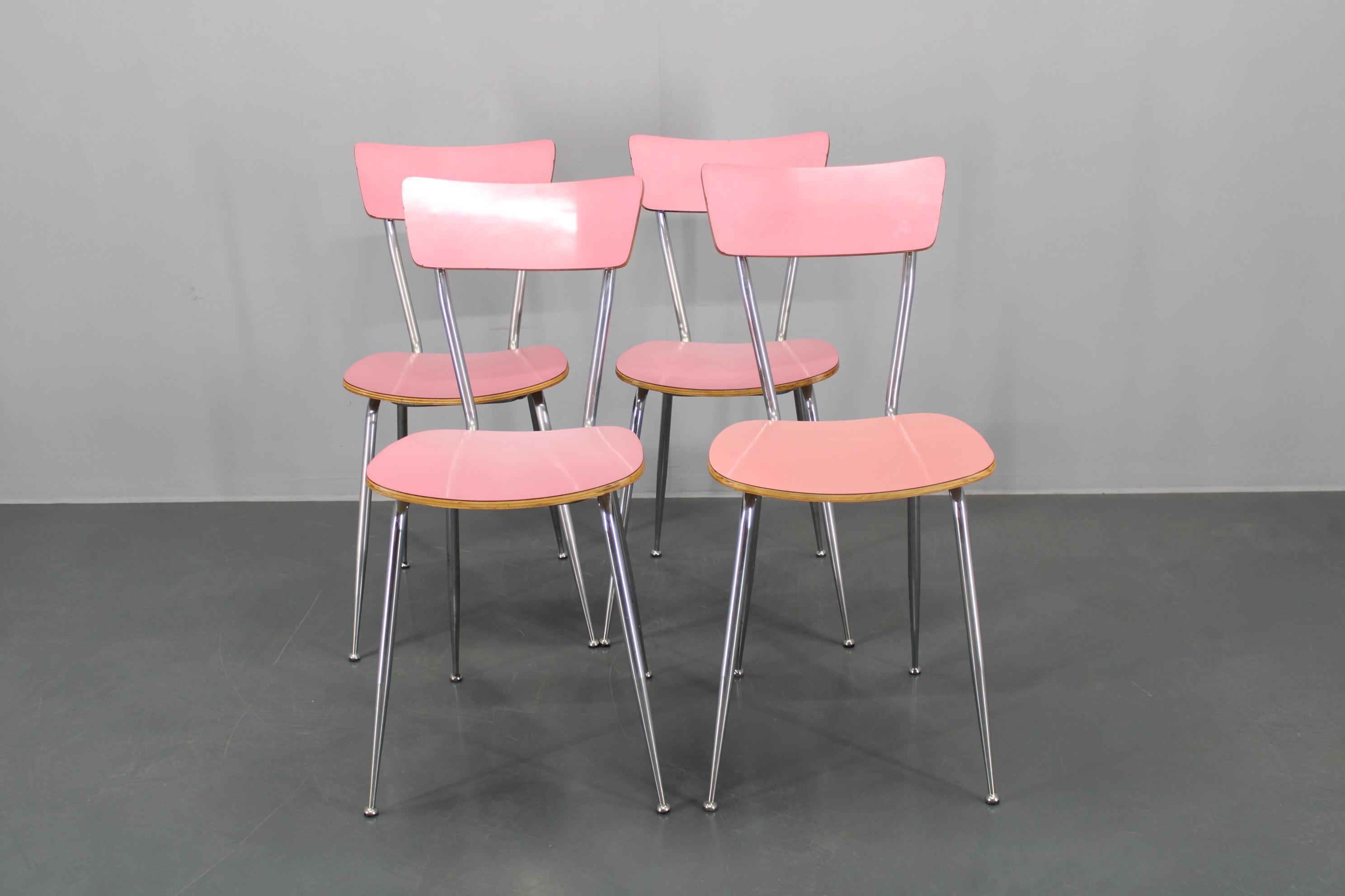 Mid-Century Modern 1970s Set of Four Dining Chairs , Italy
