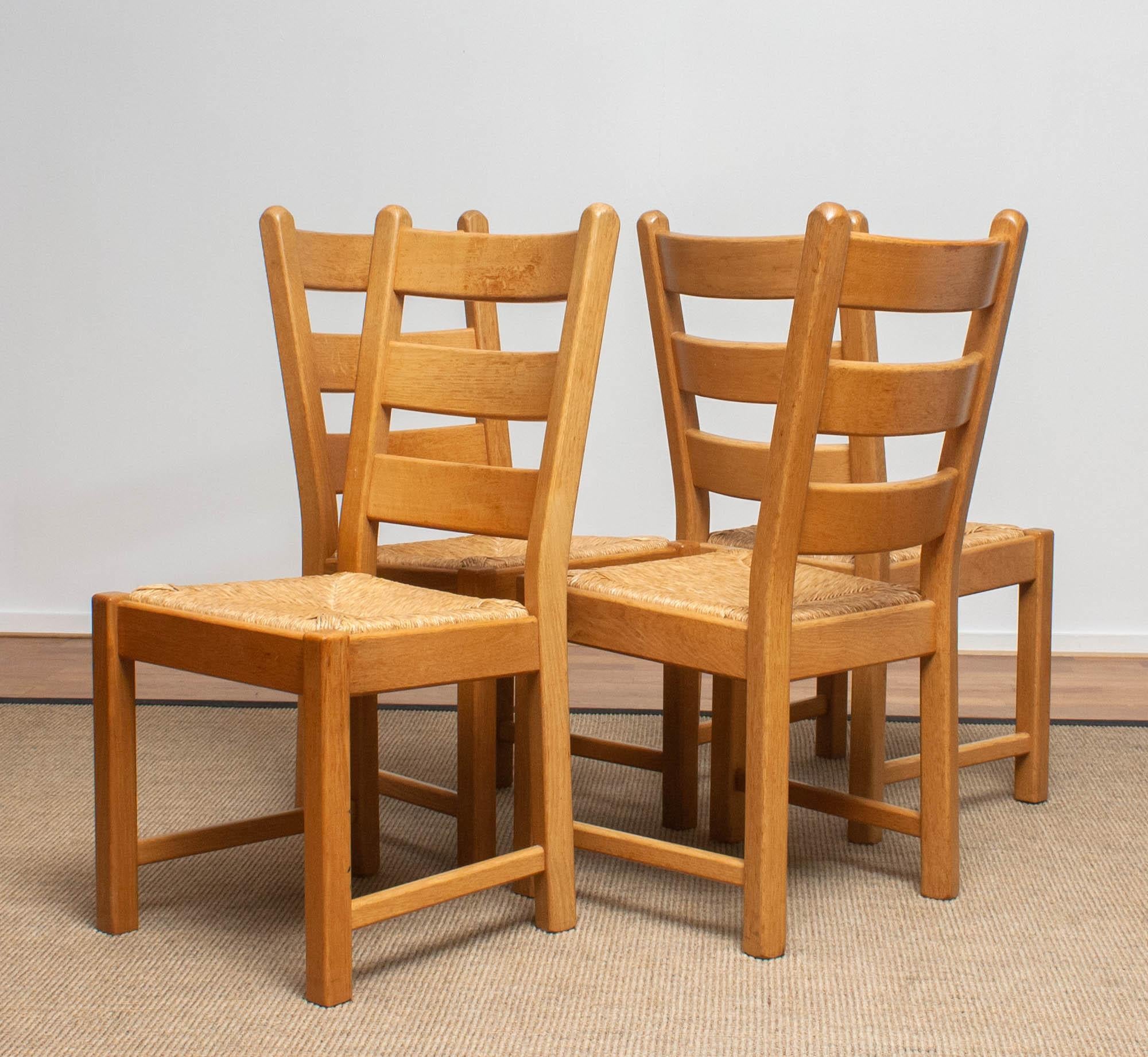 1970s, Set of Four Dutch Oak Ladder Back Dining Chairs with Wicker Seat 5