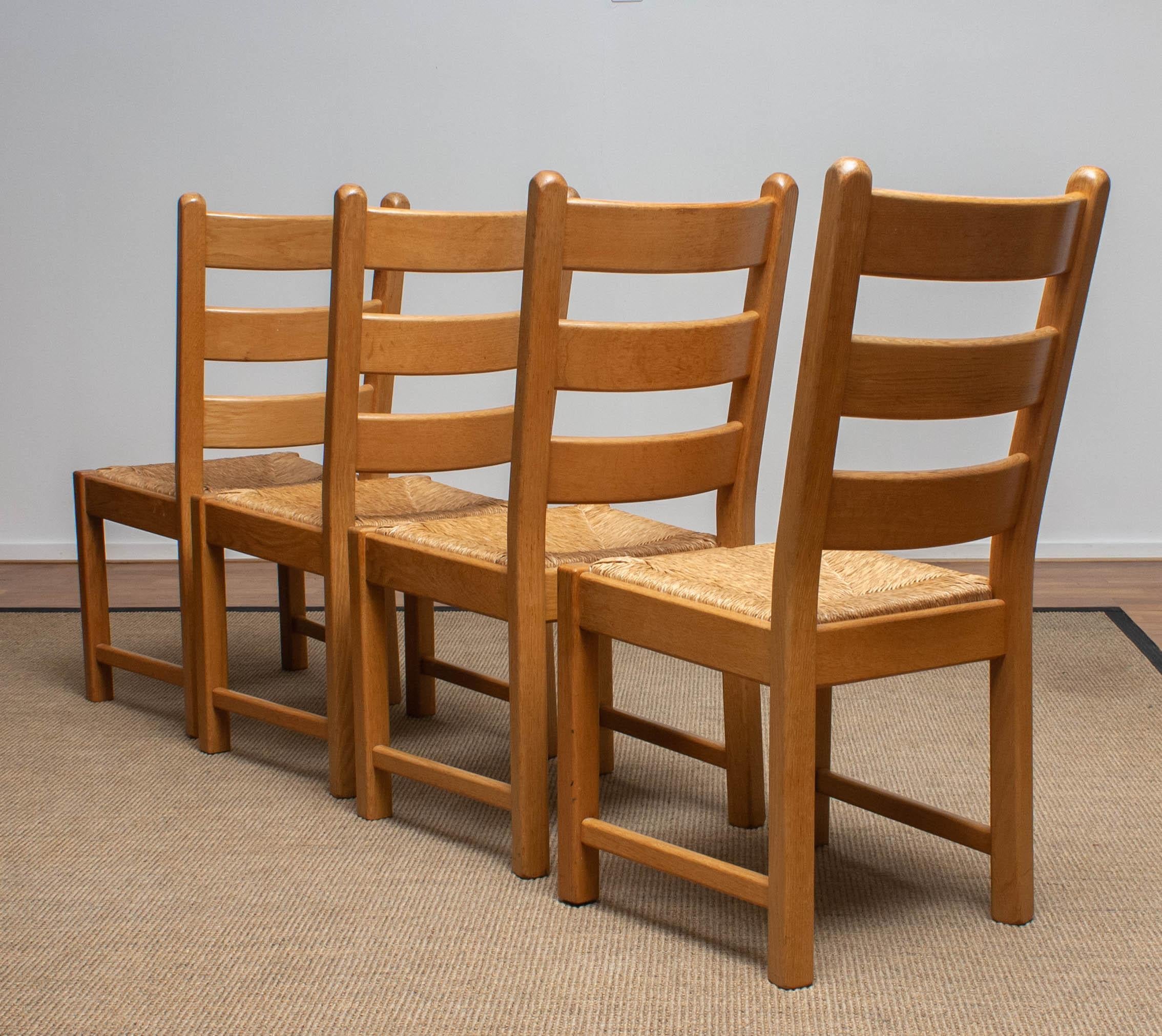 1970s, Set of Four Dutch Oak Ladder Back Dining Chairs with Wicker Seat 9