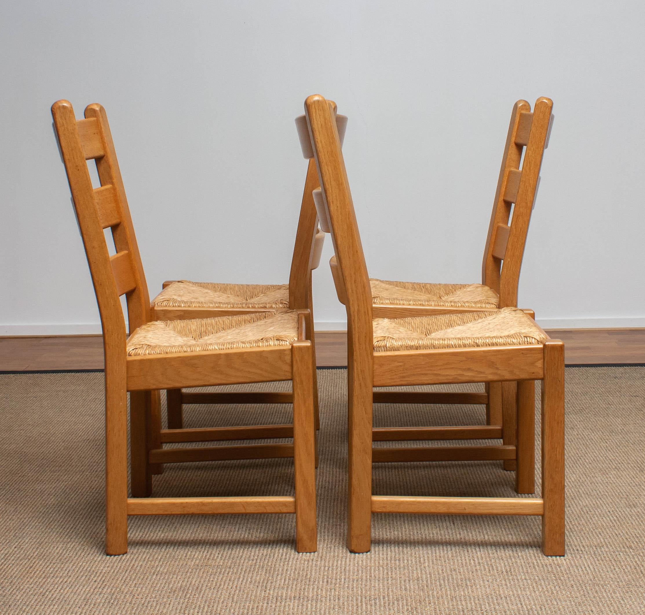 1970s, Set of Four Dutch Oak Ladder Back Dining Chairs with Wicker Seat 9