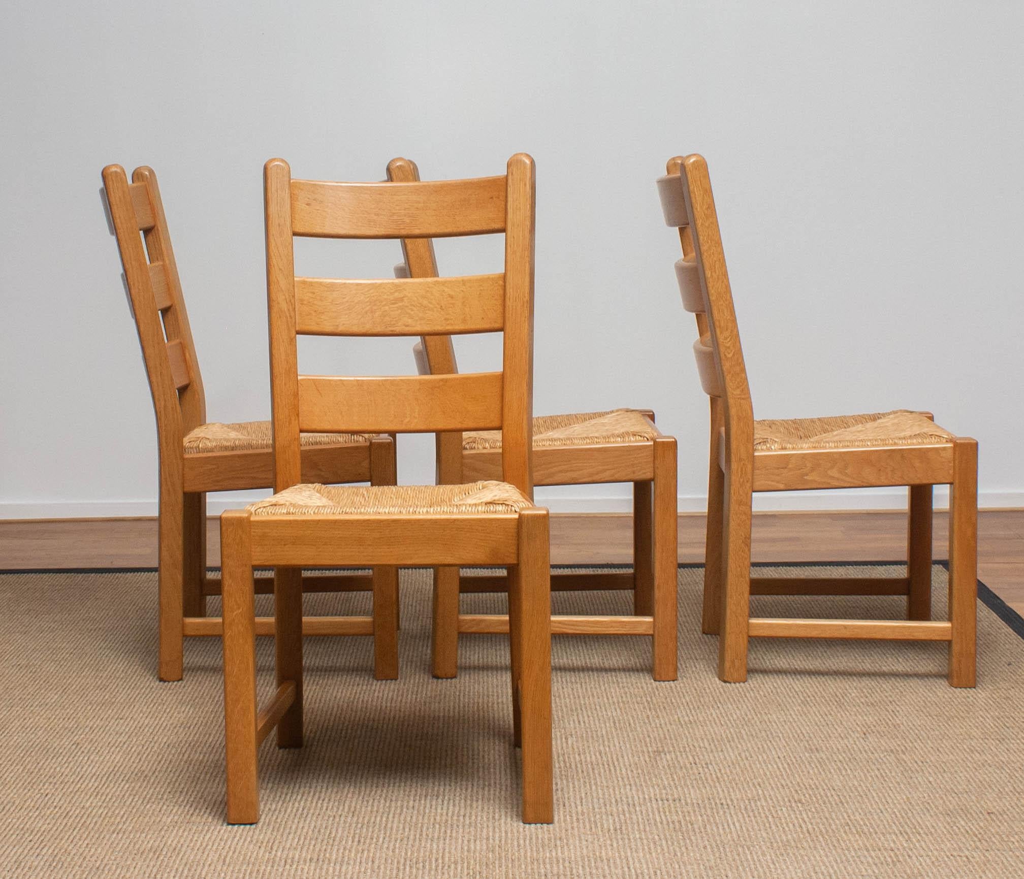 1970s, Set of Four Dutch Oak Ladder Back Dining Chairs with Wicker Seat 3