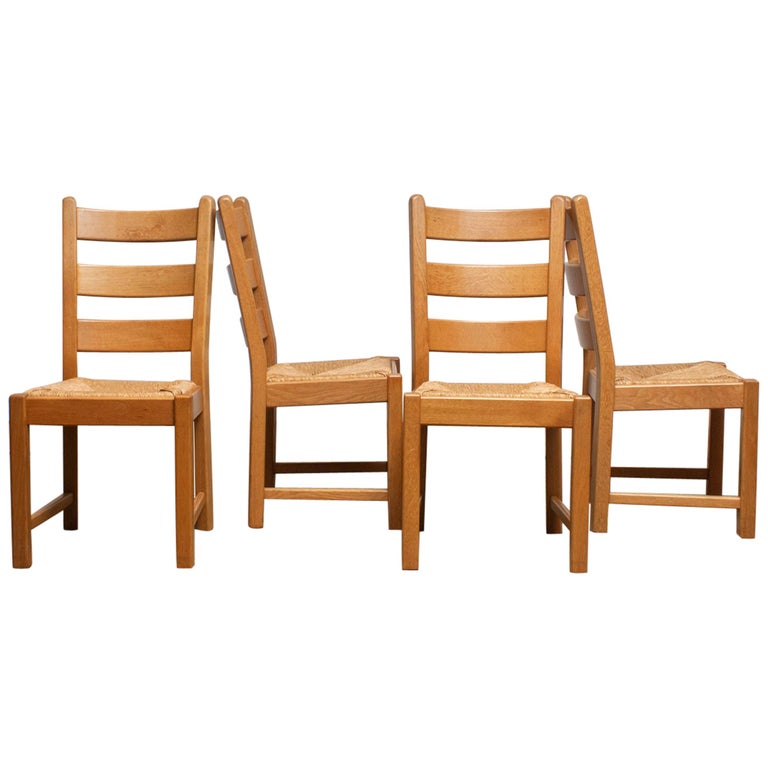 1970s, Set of Four Dutch Oak Ladder Back Dining Chairs with Wicker Seat ...