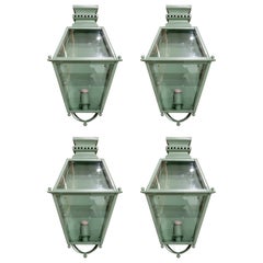 1970s Set of Four Green Painted Iron Wall Lanterns