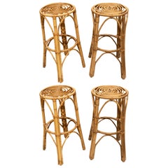 1970s Set of Four Handmade Bamboo Stools