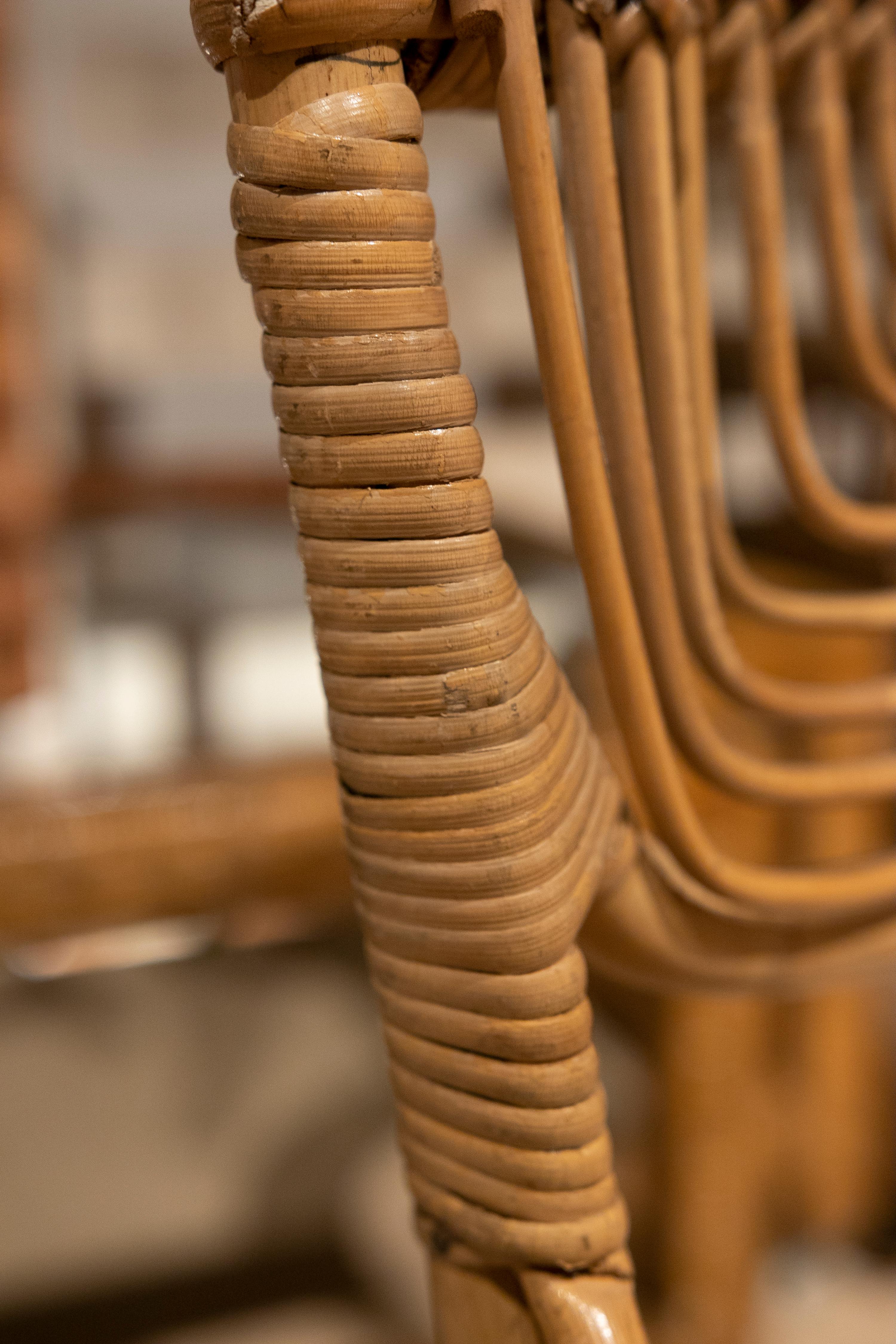 1970s Set of Four Handmade Spanish Bamboo Chairs For Sale 7