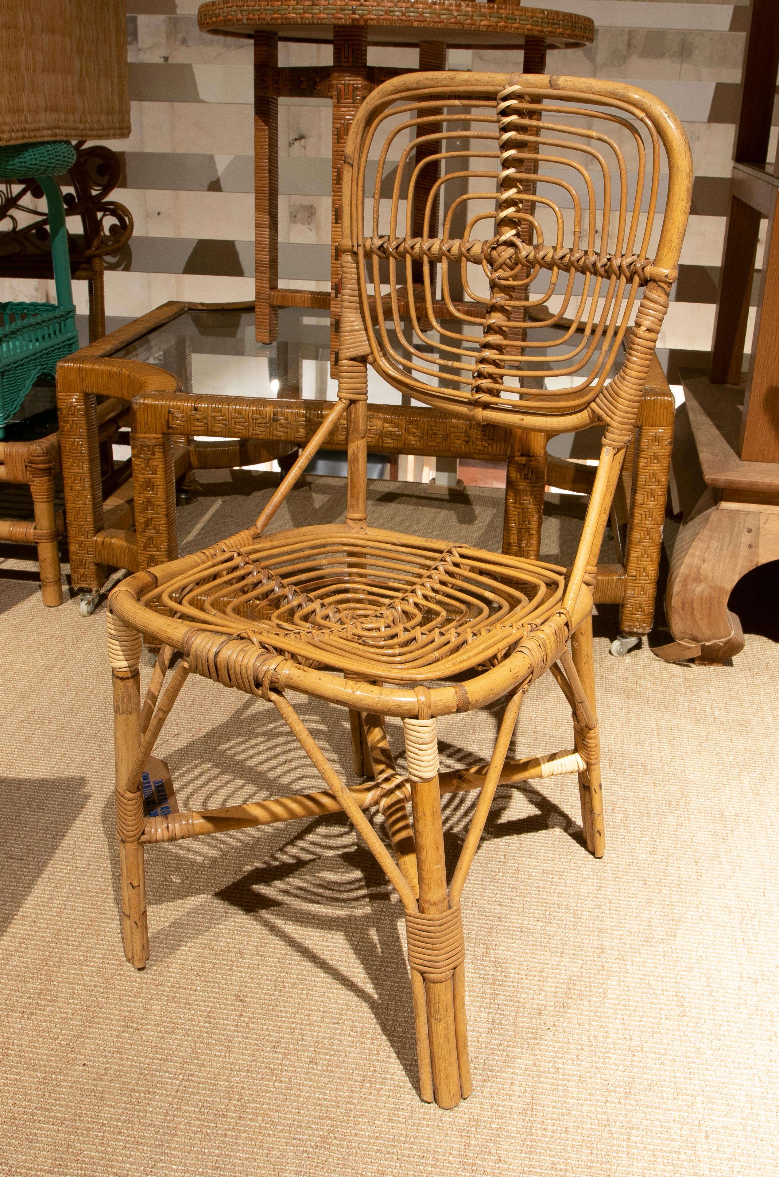 20th Century 1970s Set of Four Handmade Spanish Bamboo Chairs For Sale