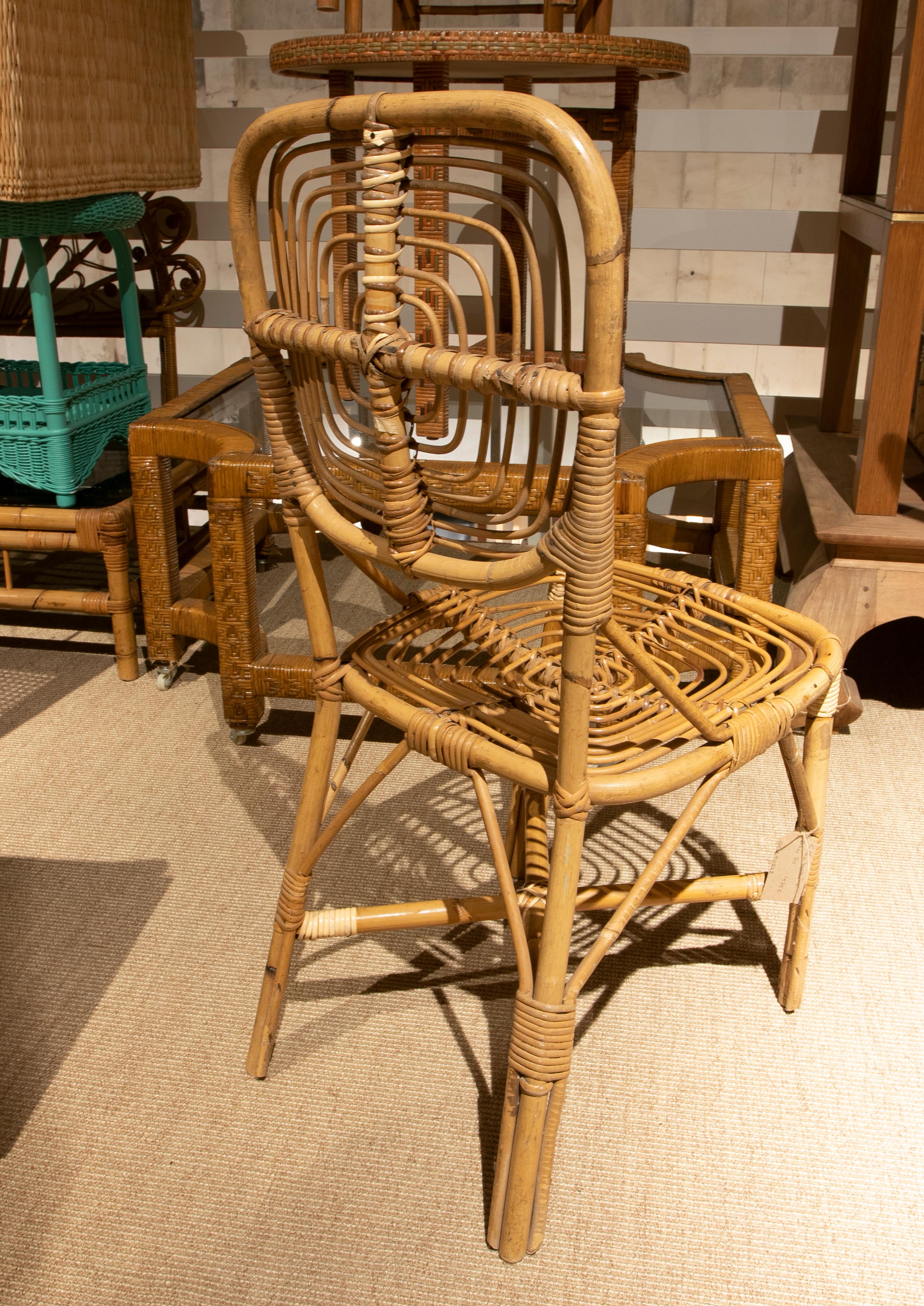 1970s Set of Four Handmade Spanish Bamboo Chairs For Sale 2