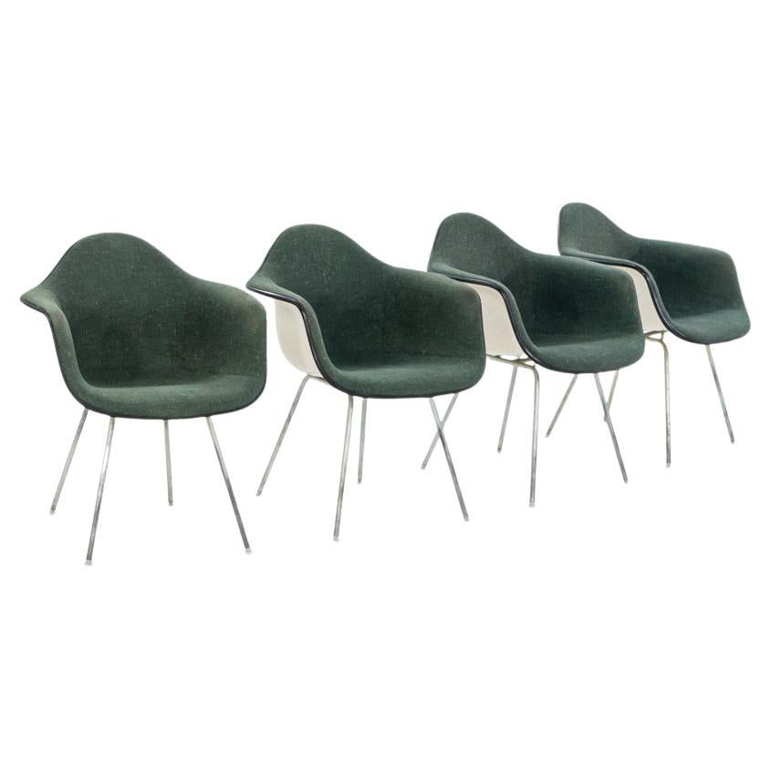 1970s Set of Four Herman Miller Eames Fiberglass DAX Dining Chairs w/ H-Base