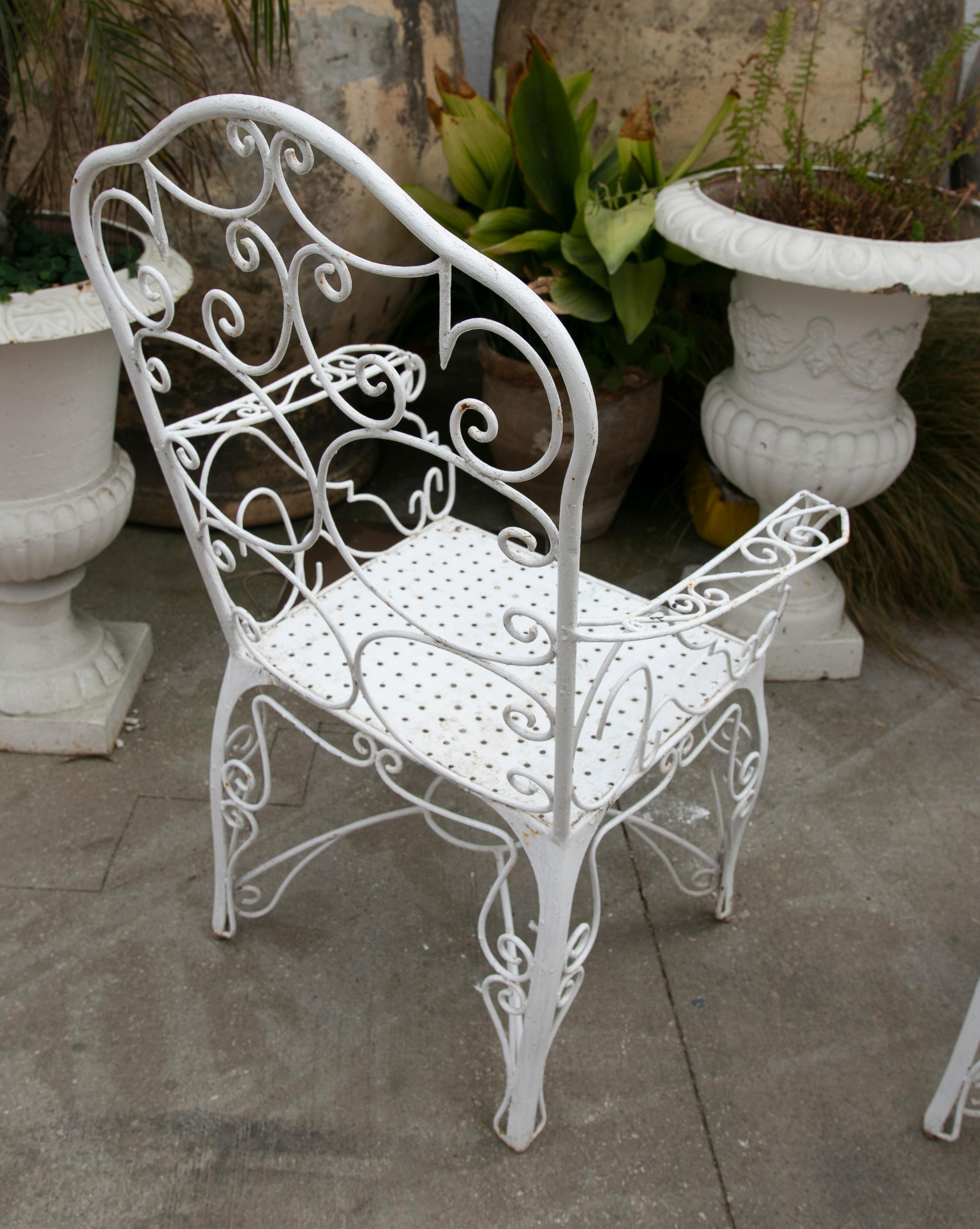 1970s Set of Four Iron Chairs Painted in White For Sale 9