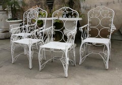 1970s Set of Four Iron Chairs Painted in White