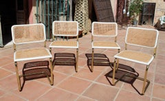 1970s Set of Four Marcel Breuer Cane and Gold Chrome "Cesca" Chairs