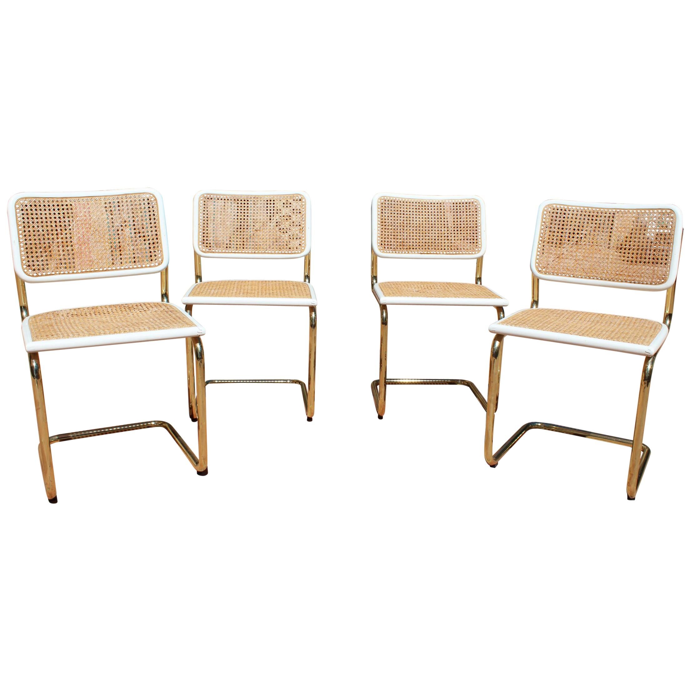 1970s Set of Four Marcel Breuer Cane and Gold Chrome "Cesca" Chairs