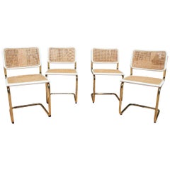 1970s Set of Four Marcel Breuer Cane and Gold Chrome "Cesca" Chairs