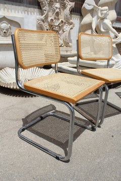 1970s Set of Four Marcel Breuer Cane and Wicker Chrome "Cesca" Chairs