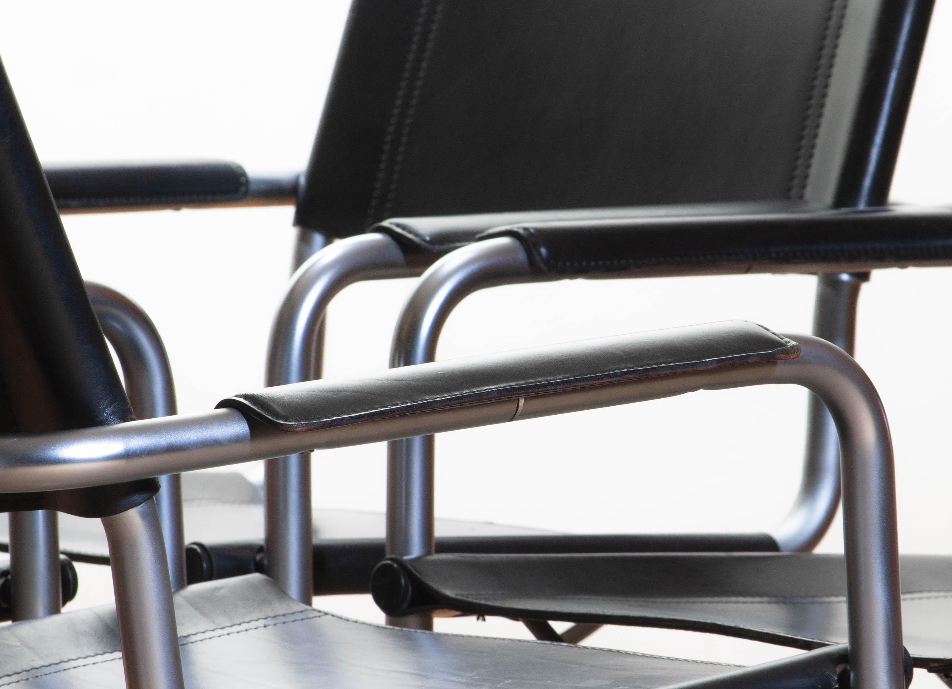 1970s, Set of Four MG5 Black Leather Dining / Office Chairs by Matteo Grassi 1
