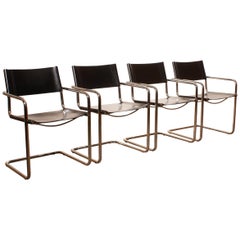 1970s, Set of Four MG5 Black Leather Dining / Office Chairs by Matteo Grassi