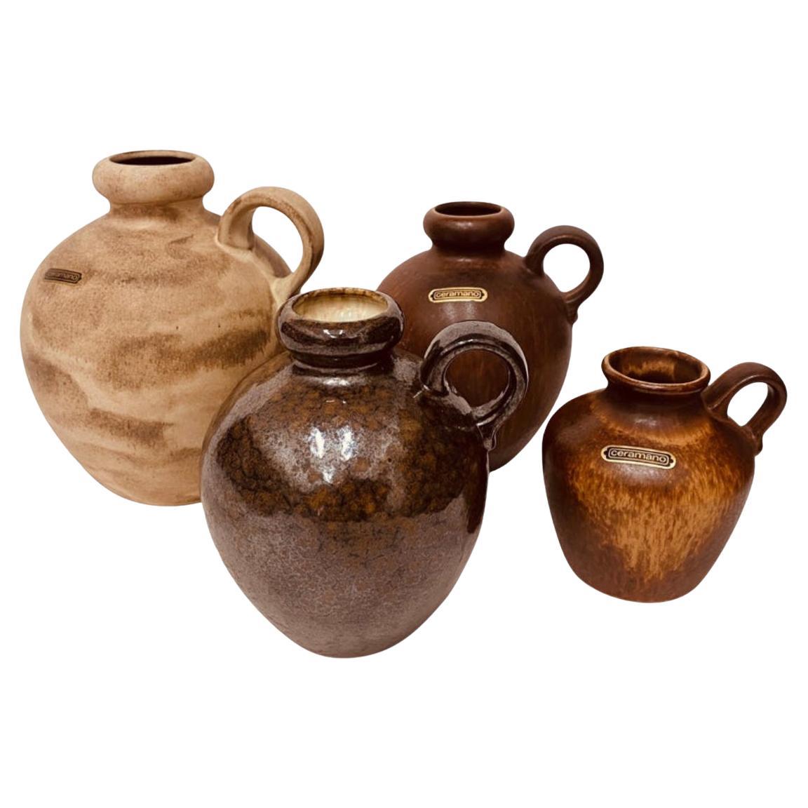 Set di quattro brocche tedesche in ceramica di metà secolo moderno di Ceramano, anni '70