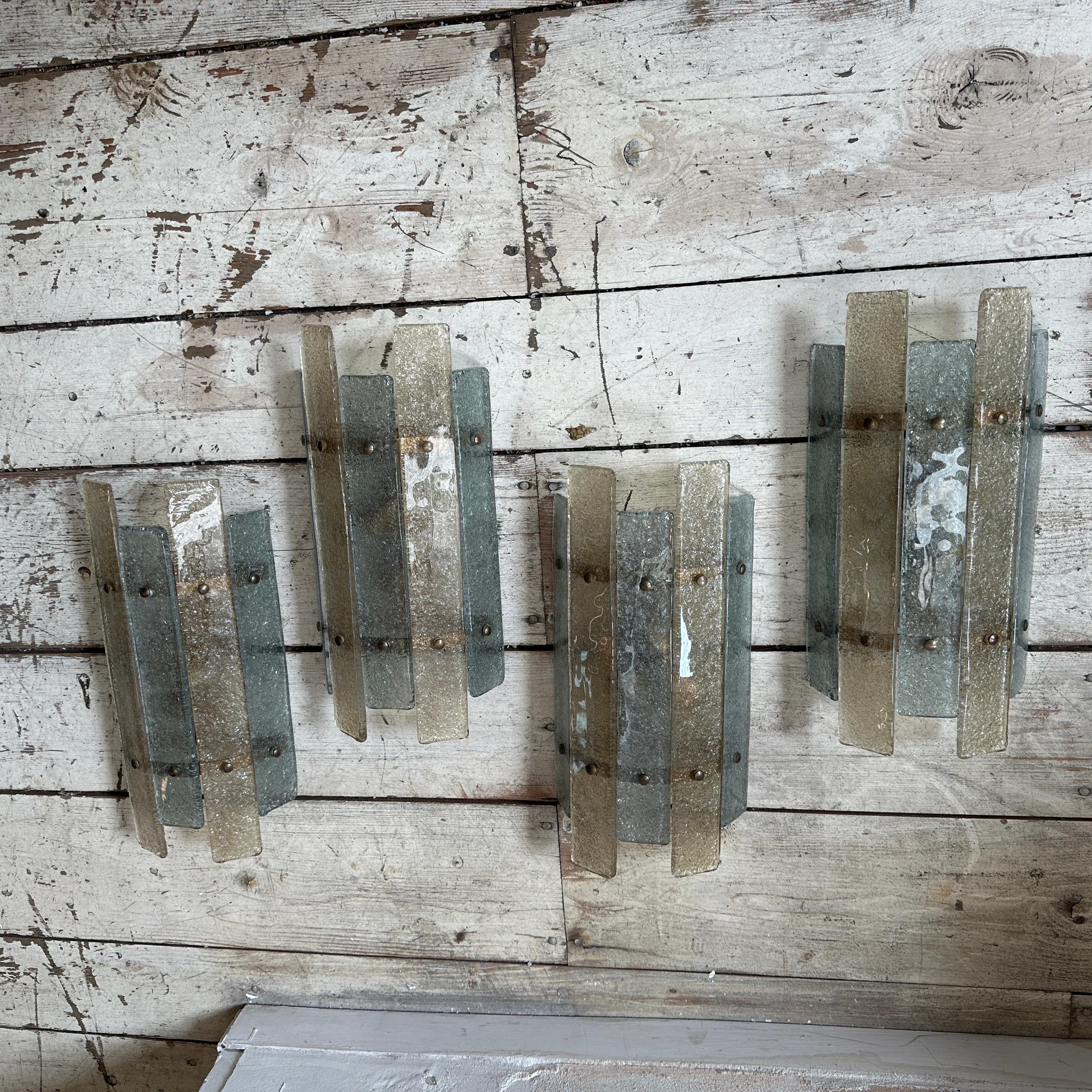 1970s Set of Four Mid-Century Modern Murano Glass Wall Sconces by Mazzega For Sale 5