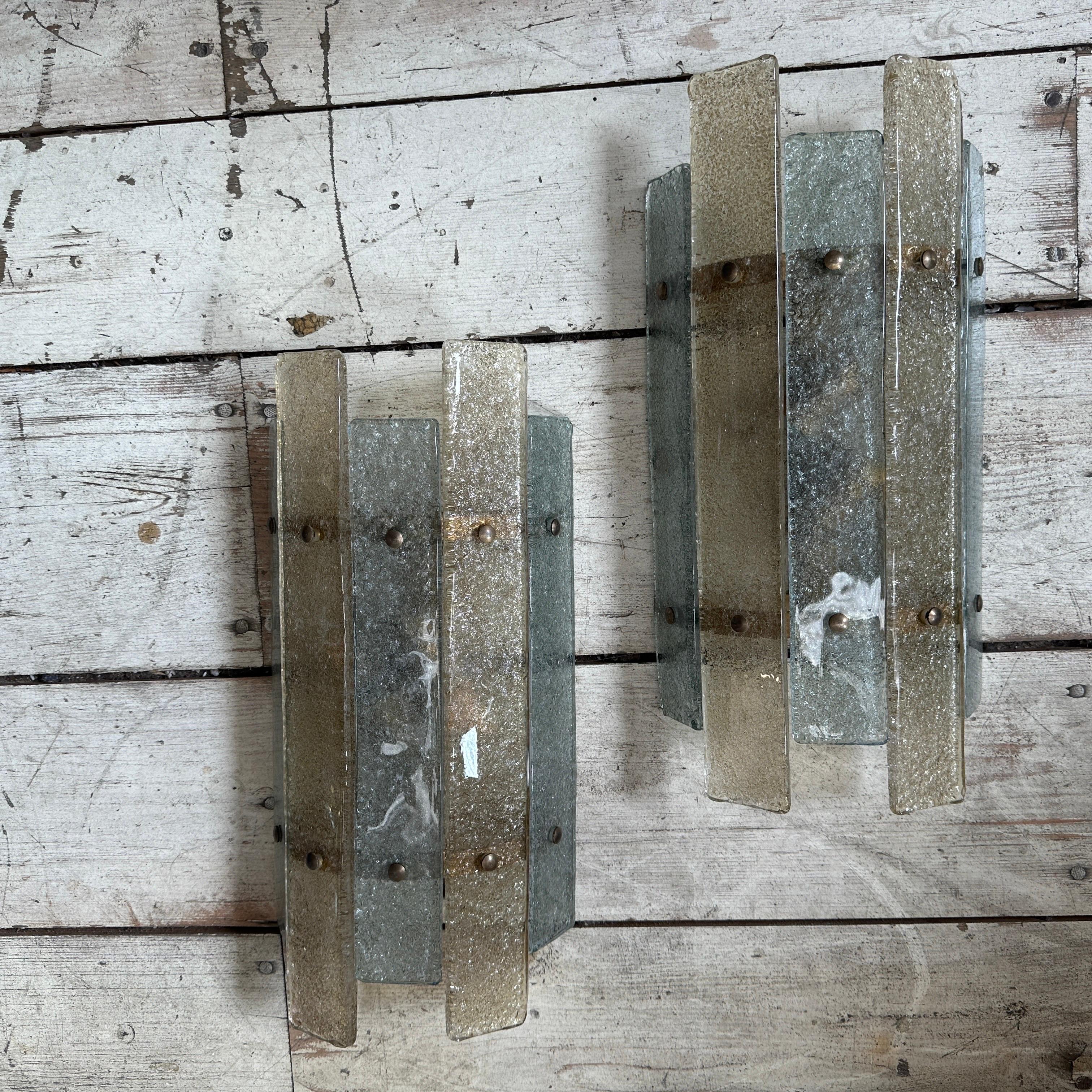 Hand-Crafted 1970s Set of Four Mid-Century Modern Murano Glass Wall Sconces by Mazzega For Sale
