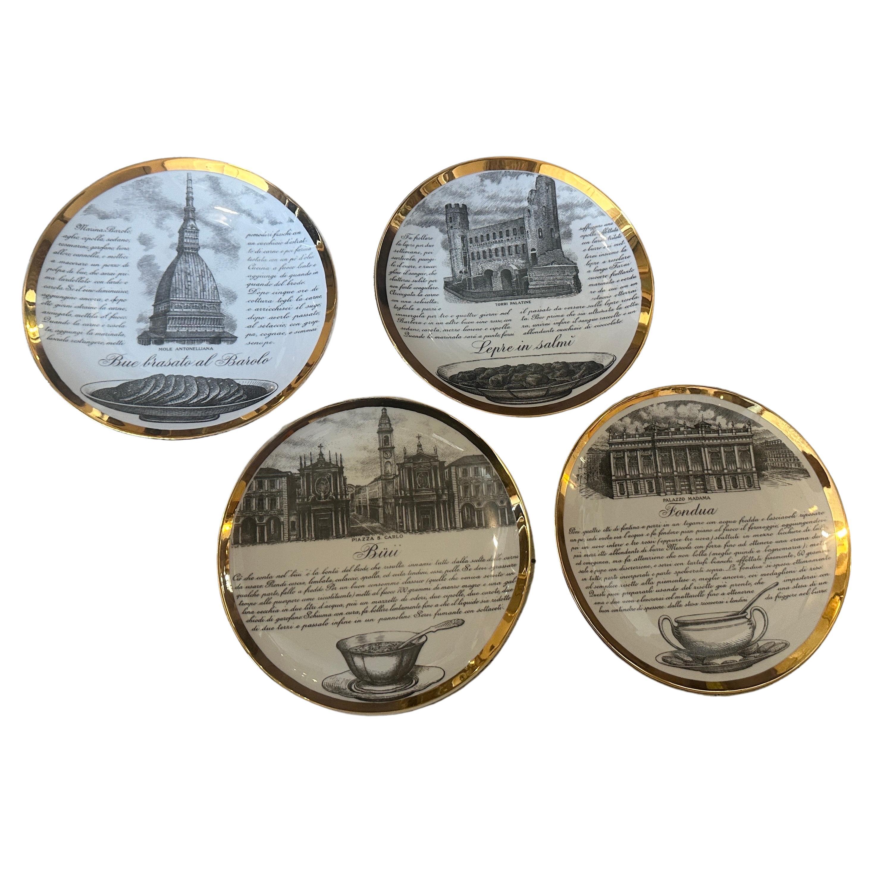 1970s Set of Four Mid-Century Modern Porcelain Mural Plates by Piero Fornasetti For Sale