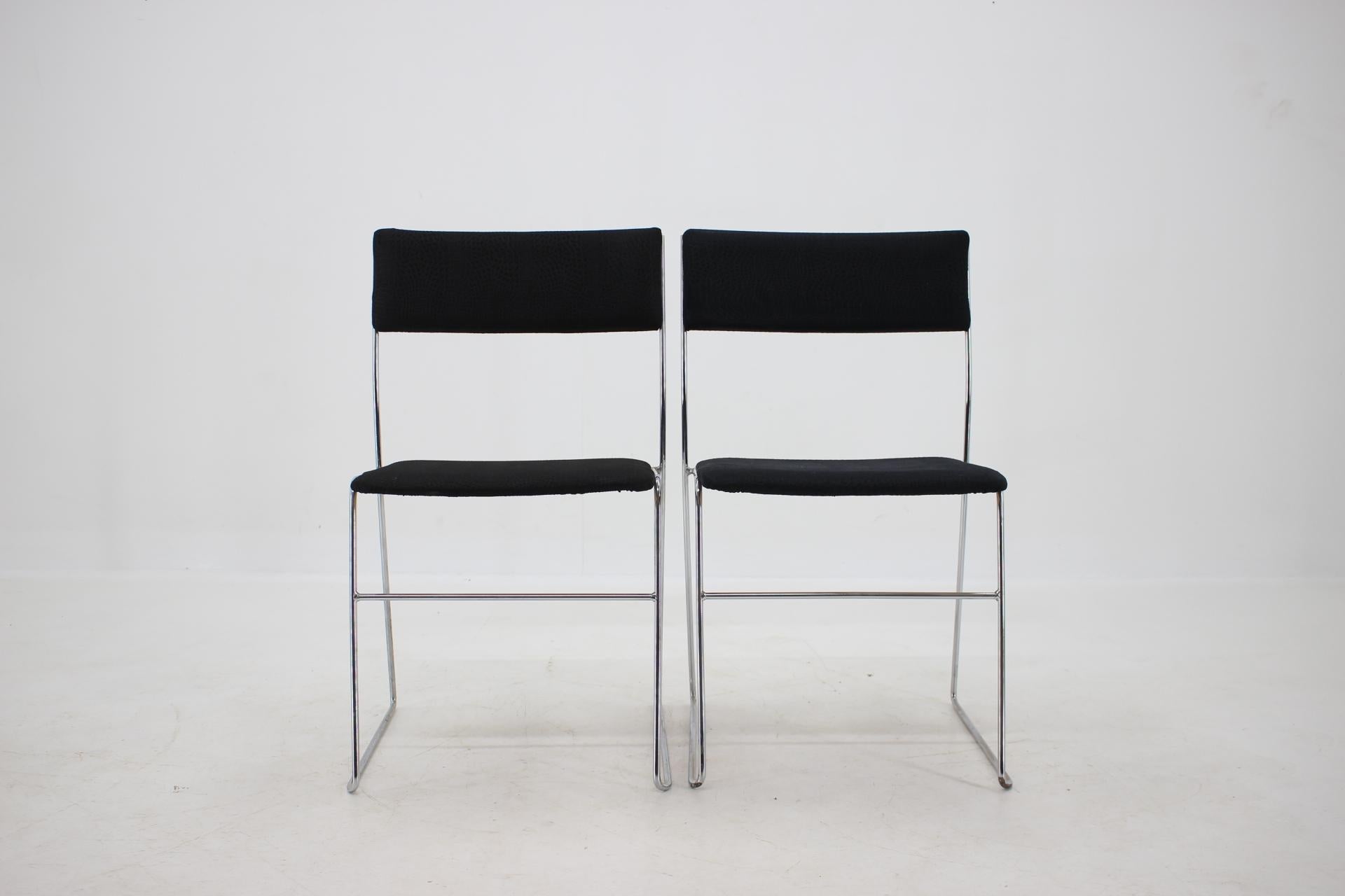 Mid-Century Modern 1970s Set of Four Minimalist Chrome Plated Dining Chairs, Czechoslovakia For Sale