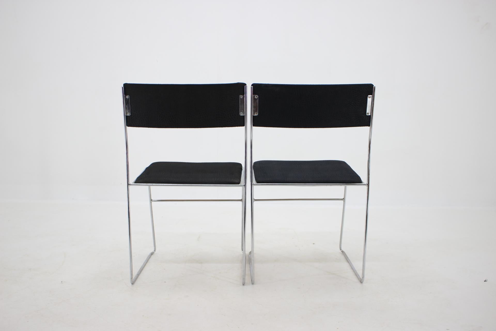 Fabric 1970s Set of Four Minimalist Chrome Plated Dining Chairs, Czechoslovakia For Sale