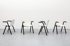 1970's Set of Four Paolo Favaretto Style Modernist White Leather Armchairs