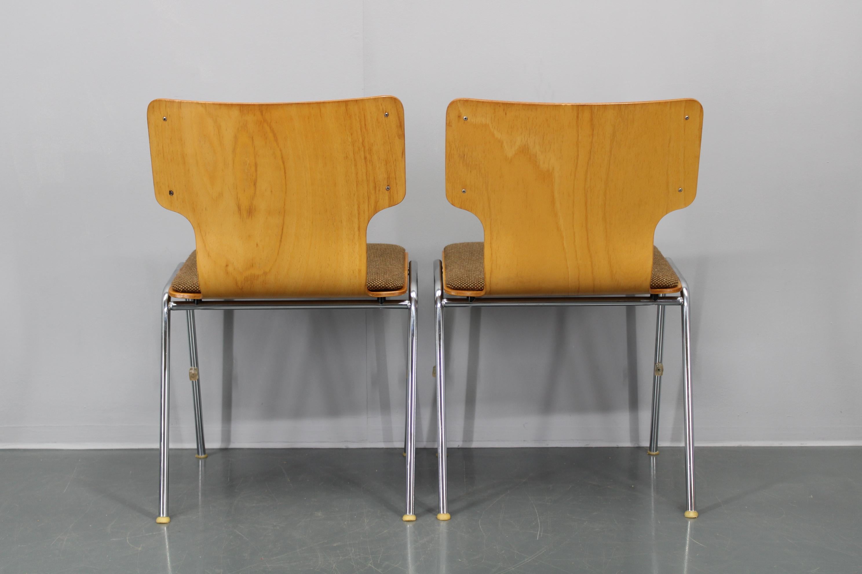 1970s Set of Four Plywood Chairs with Fabric Upholstery , Germany For Sale 11