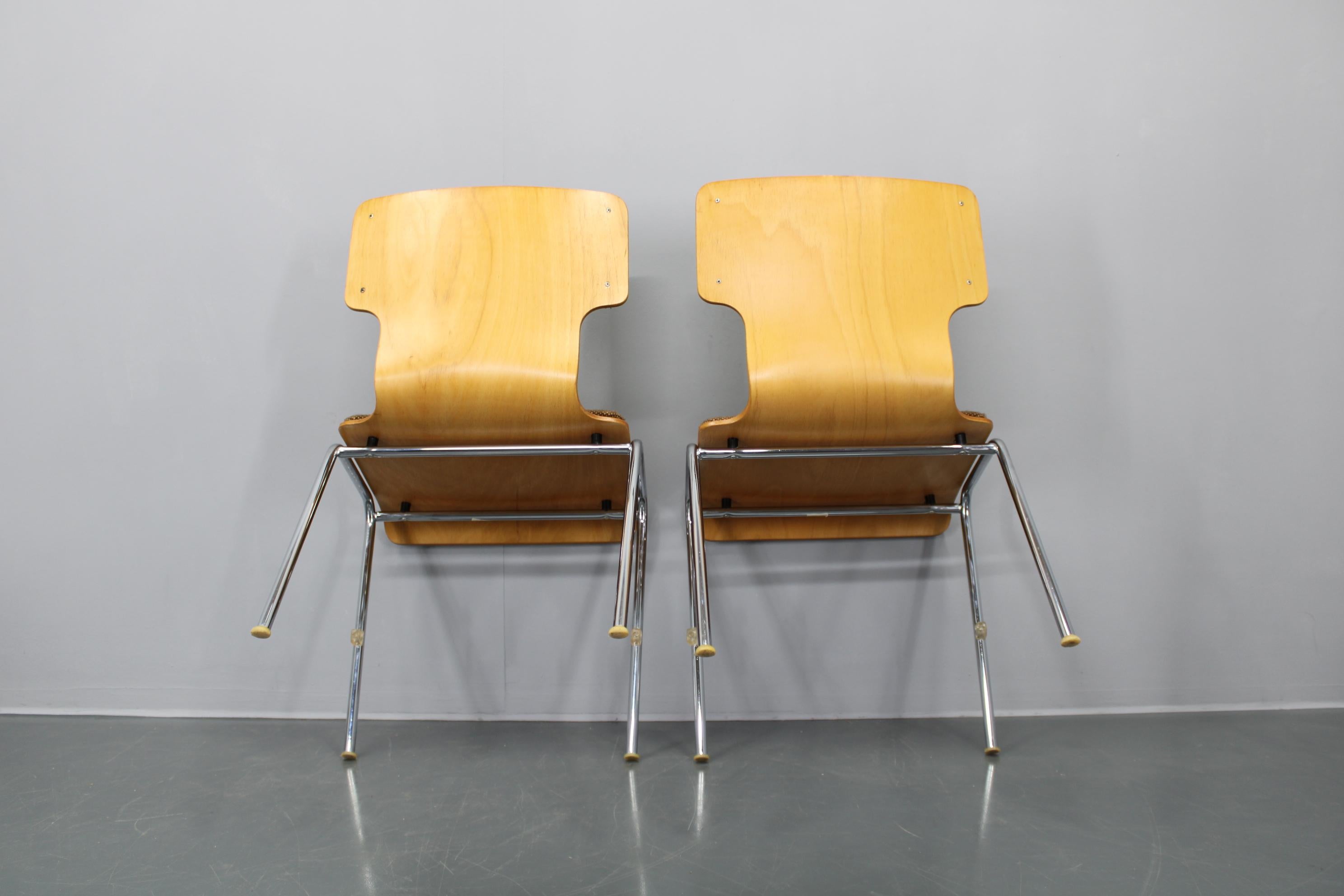 1970s Set of Four Plywood Chairs with Fabric Upholstery , Germany For Sale 13