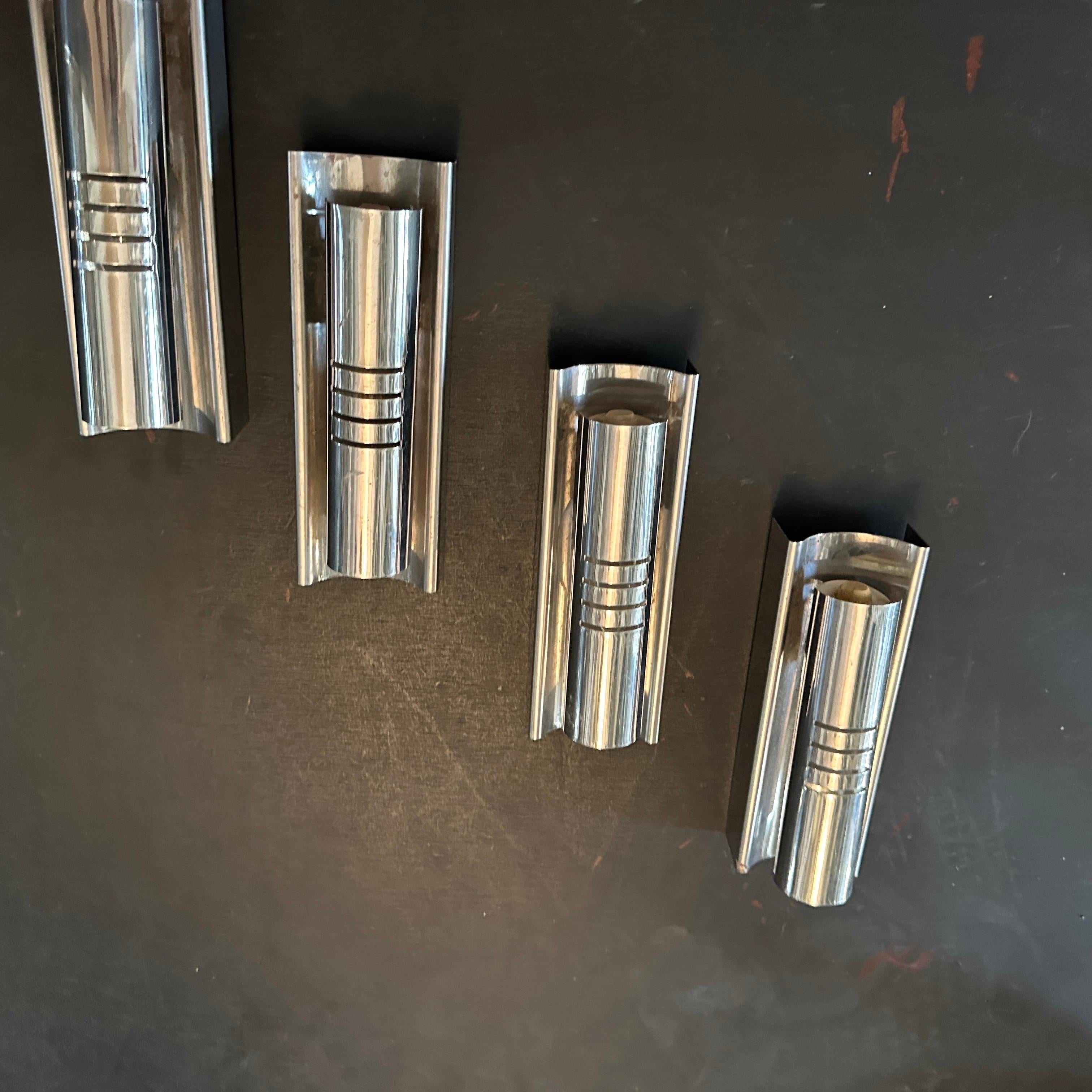20th Century 1970s Set of Four Space Age Steel Italian rectangular Wall Sconces