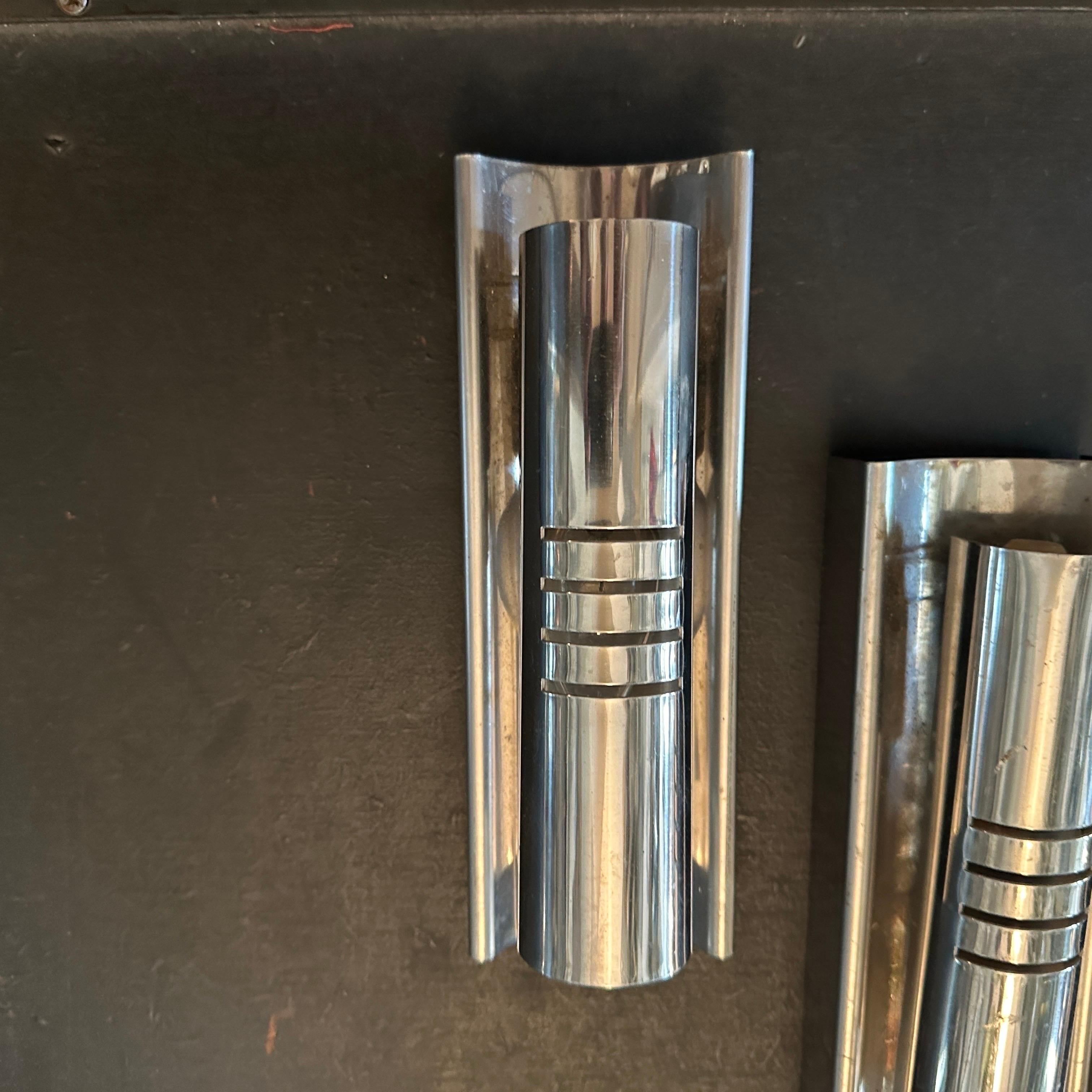 1970s Set of Four Space Age Steel Italian rectangular Wall Sconces 2