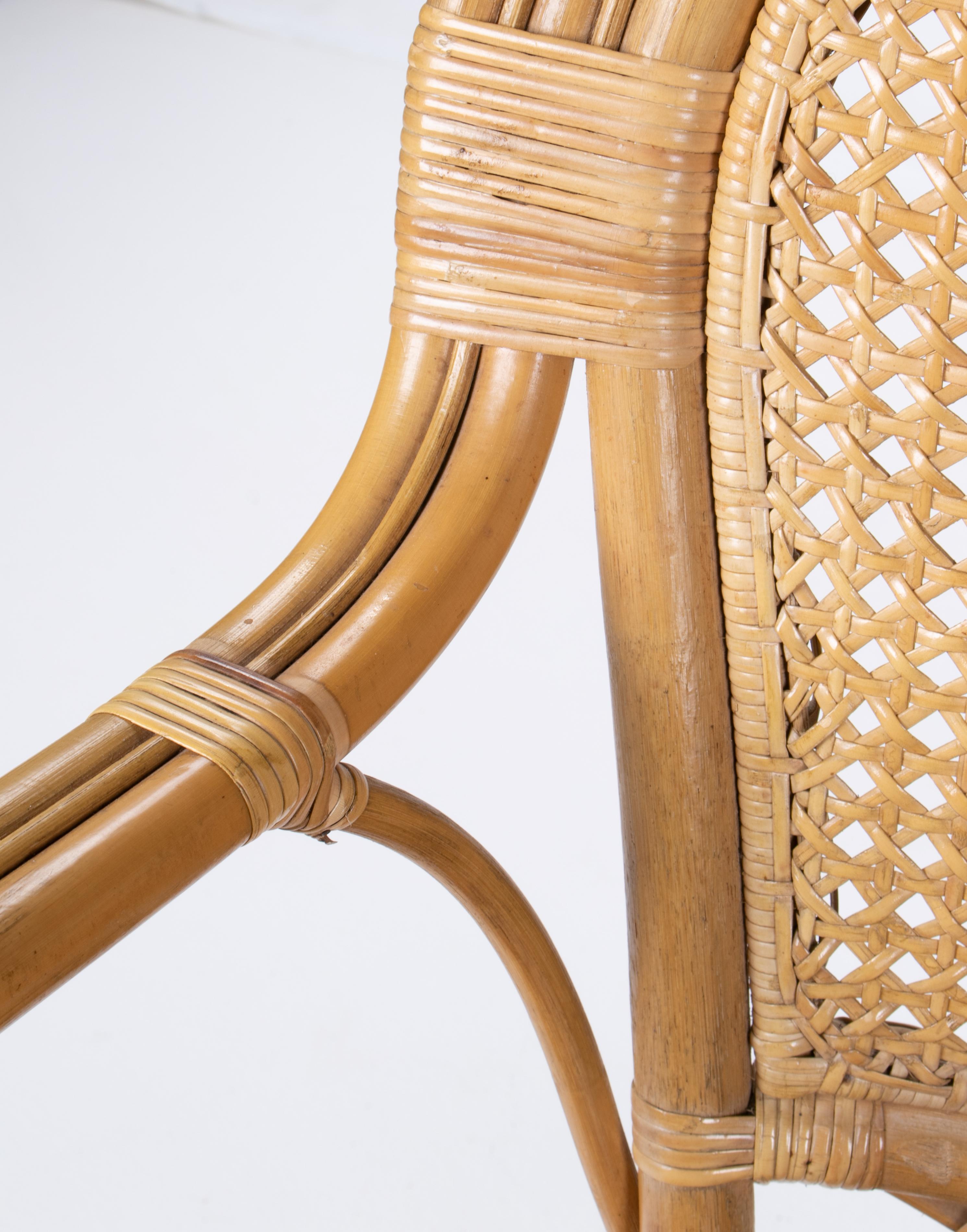 1970s Set of Four Spanish Bamboo and Wicker Armchairs For Sale 7