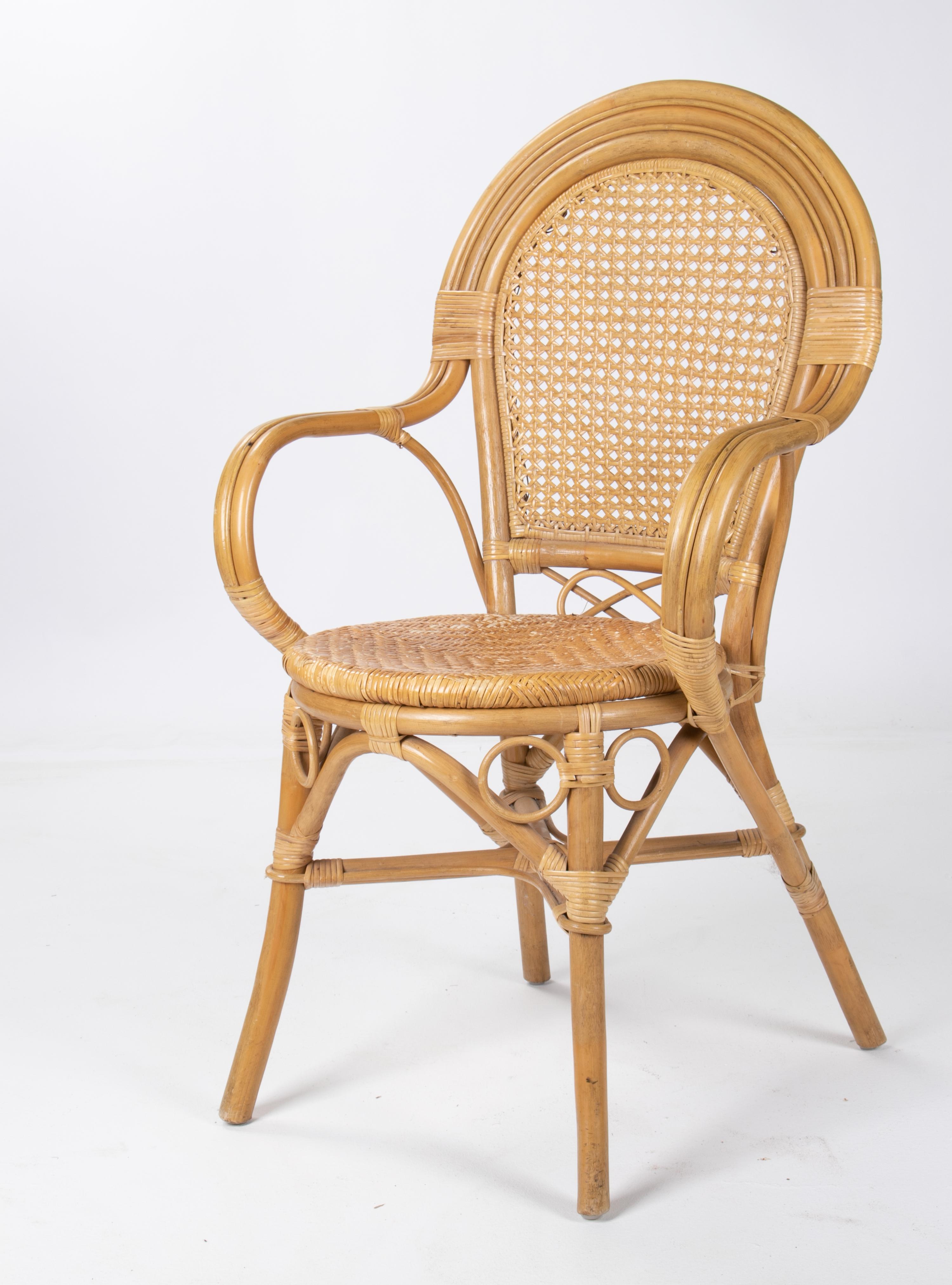 1970s Set of Four Spanish Bamboo and Wicker Armchairs In Good Condition For Sale In Marbella, ES