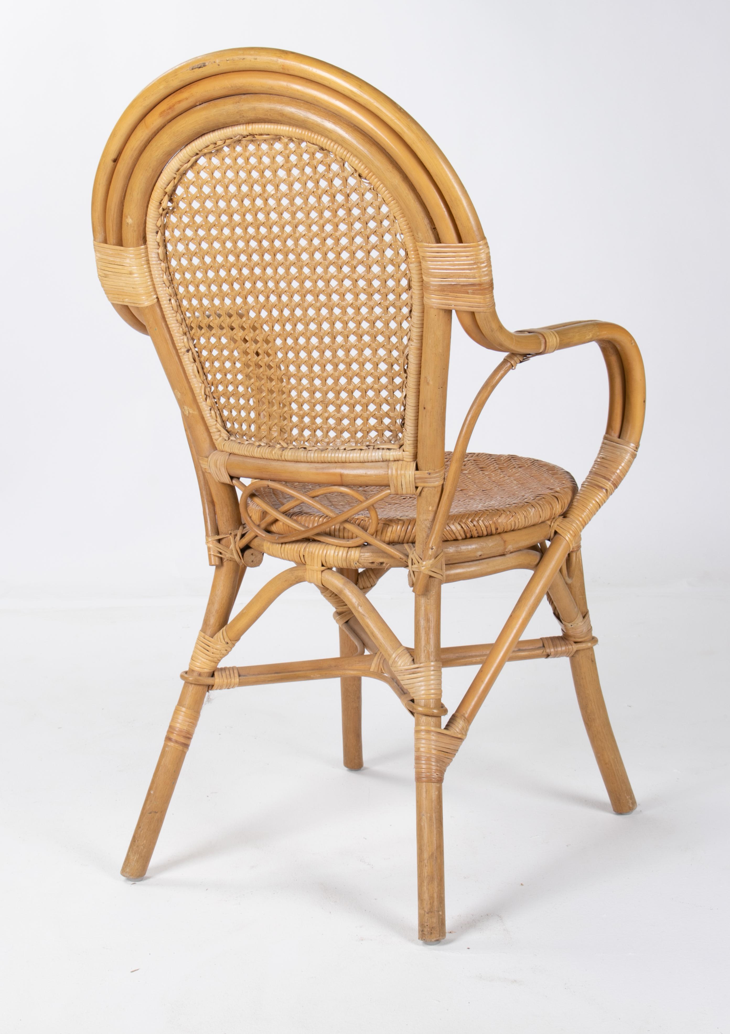 1970s Set of Four Spanish Bamboo and Wicker Armchairs For Sale 1