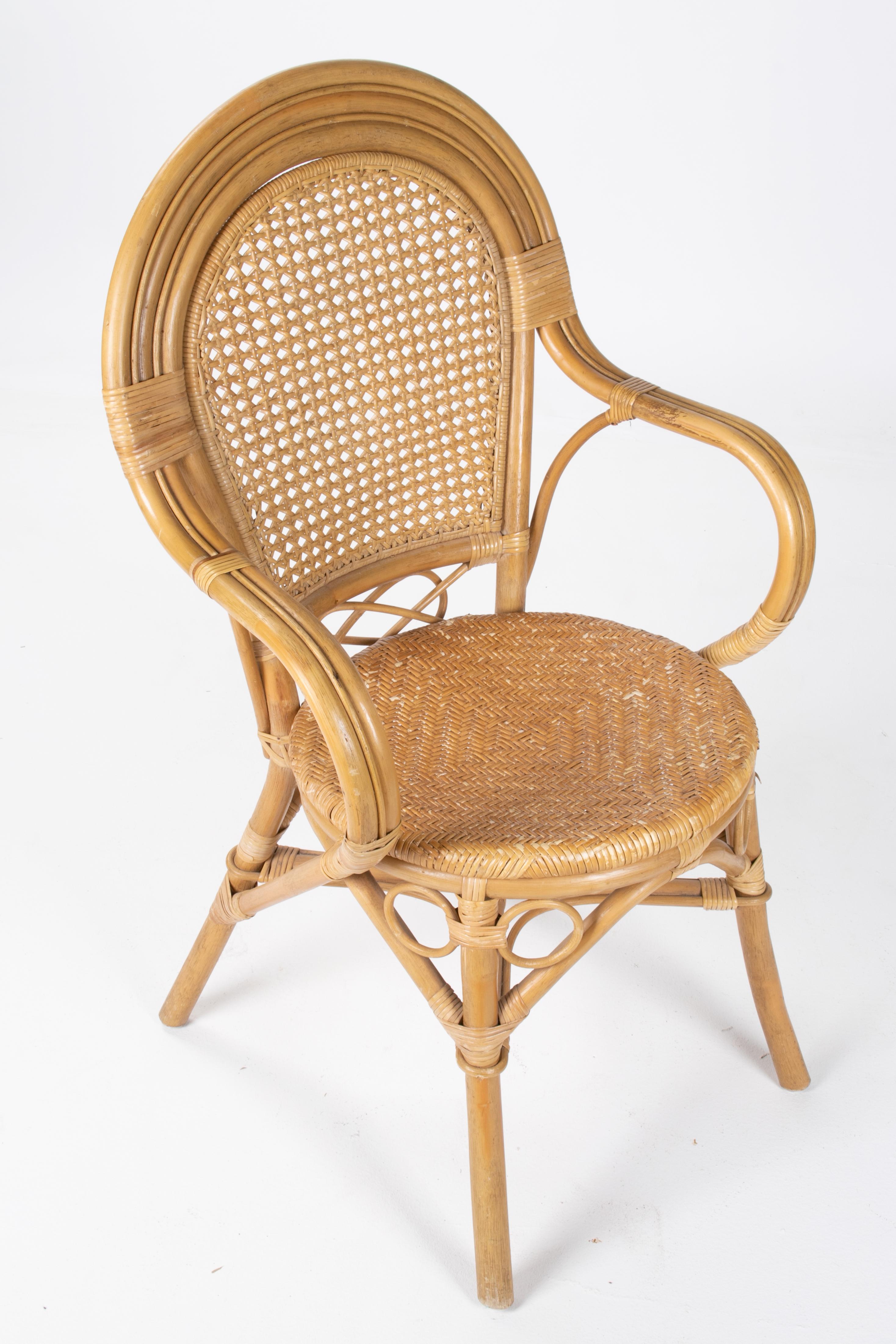 1970s Set of Four Spanish Bamboo and Wicker Armchairs For Sale 3
