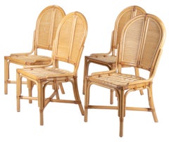 1970s Set of Four Spanish Bamboo and Wicker Chairs