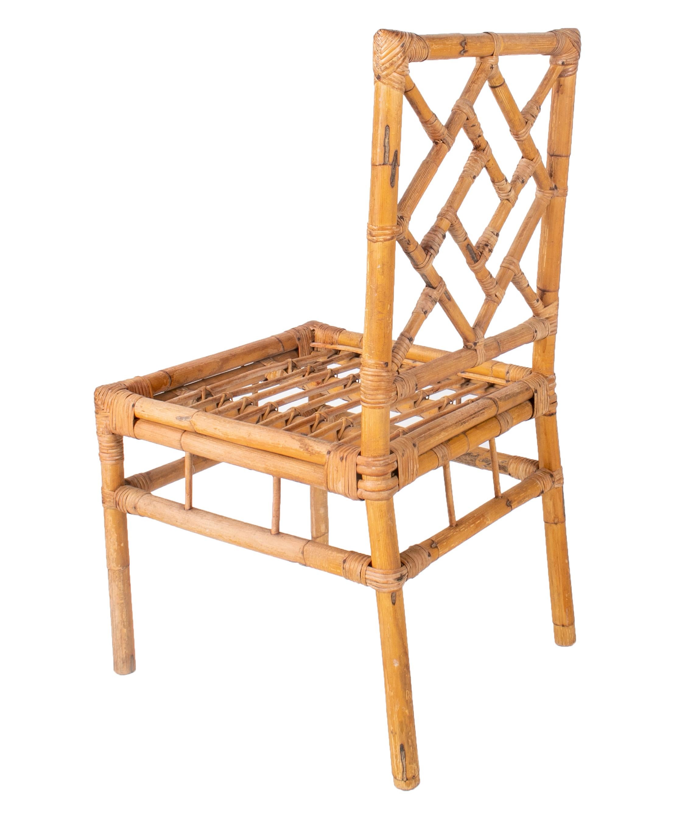 1970s Set of Four Spanish Bamboo and Wicker Chairs In Good Condition In Marbella, ES