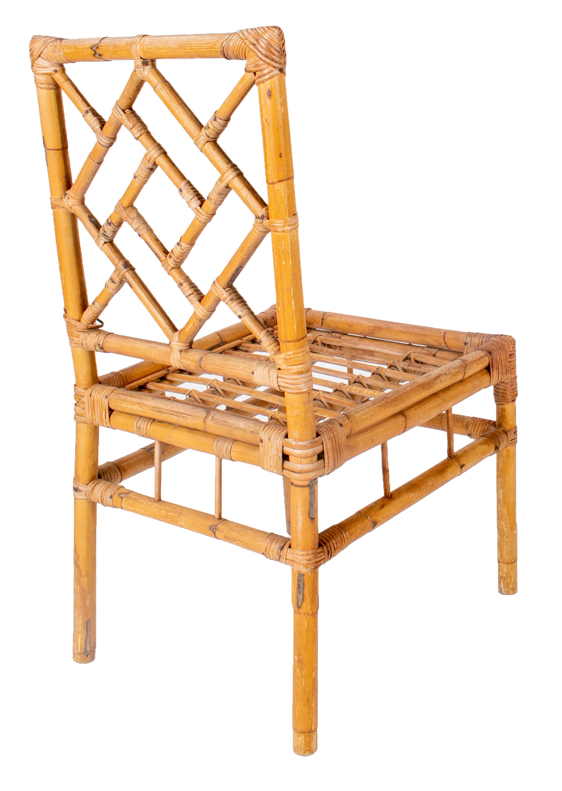 20th Century 1970s Set of Four Spanish Bamboo and Wicker Chairs