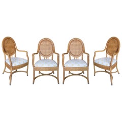 1970s Set of Four Spanish Handwoven Wicker Chairs with New Upholstery
