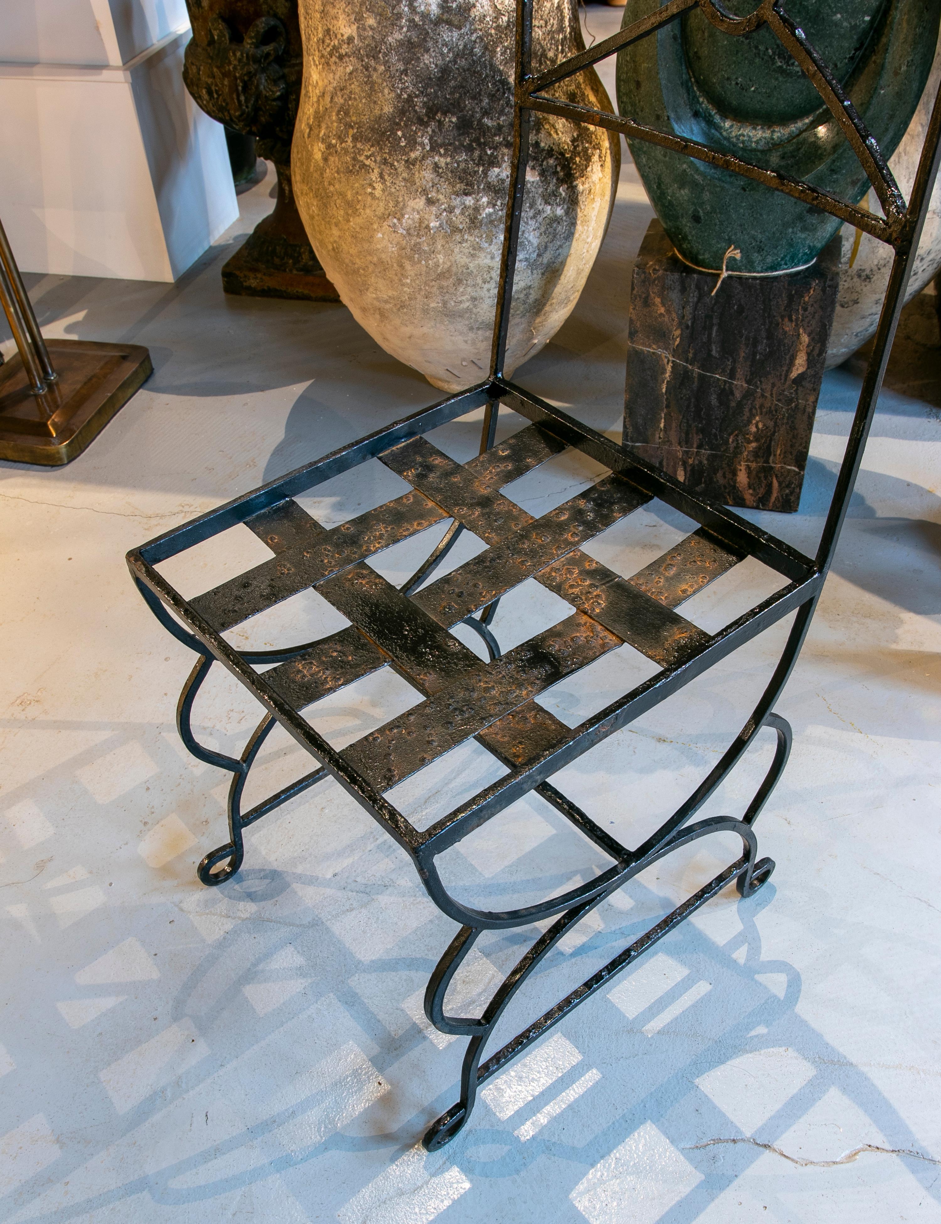 1970s Set of Four Spanish Iron Chairs Painted in Black 11