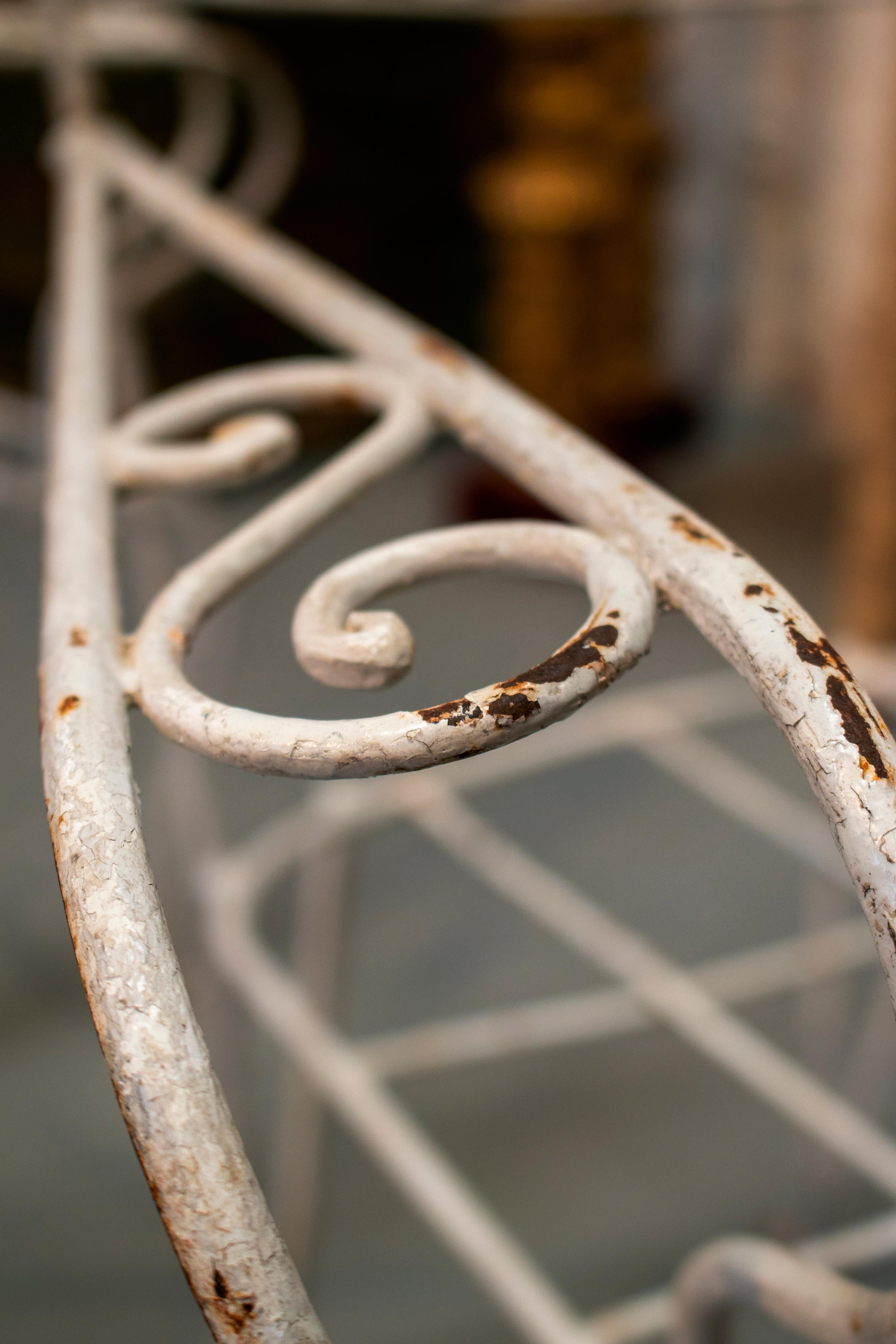 1970s Set of Four Spanish White Painted Iron Garden Chairs 8