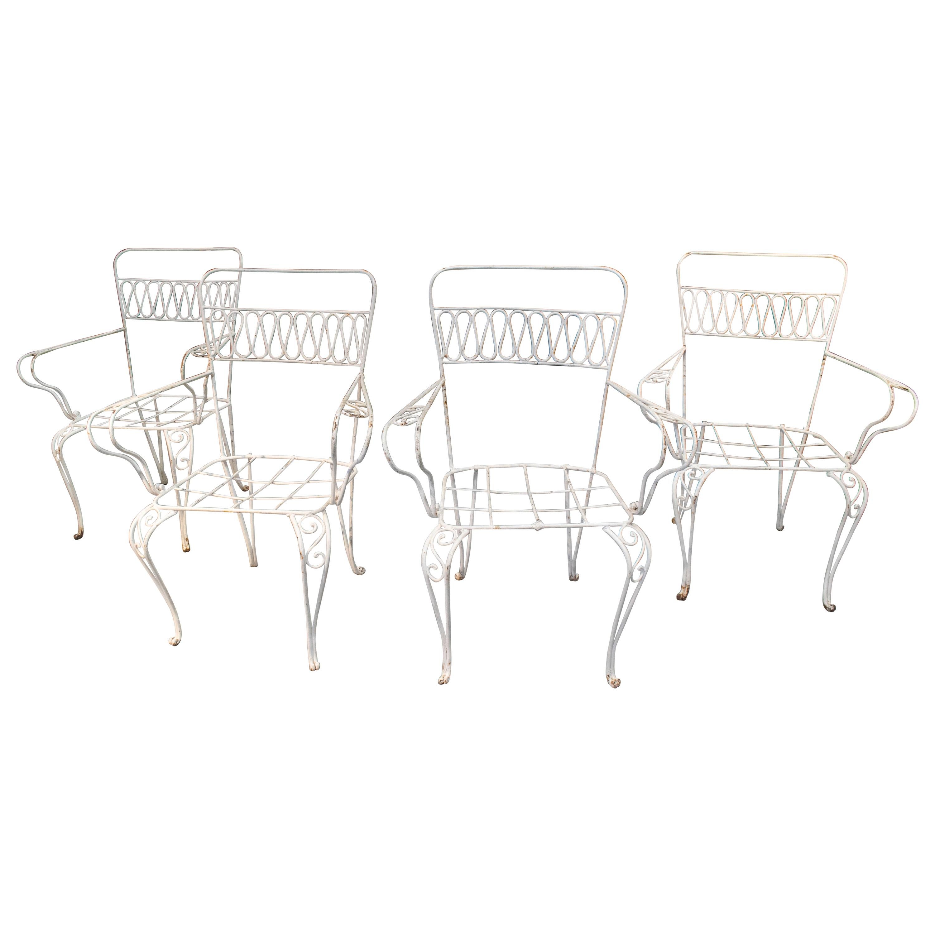 1970s Set of Four Spanish White Painted Iron Garden Chairs