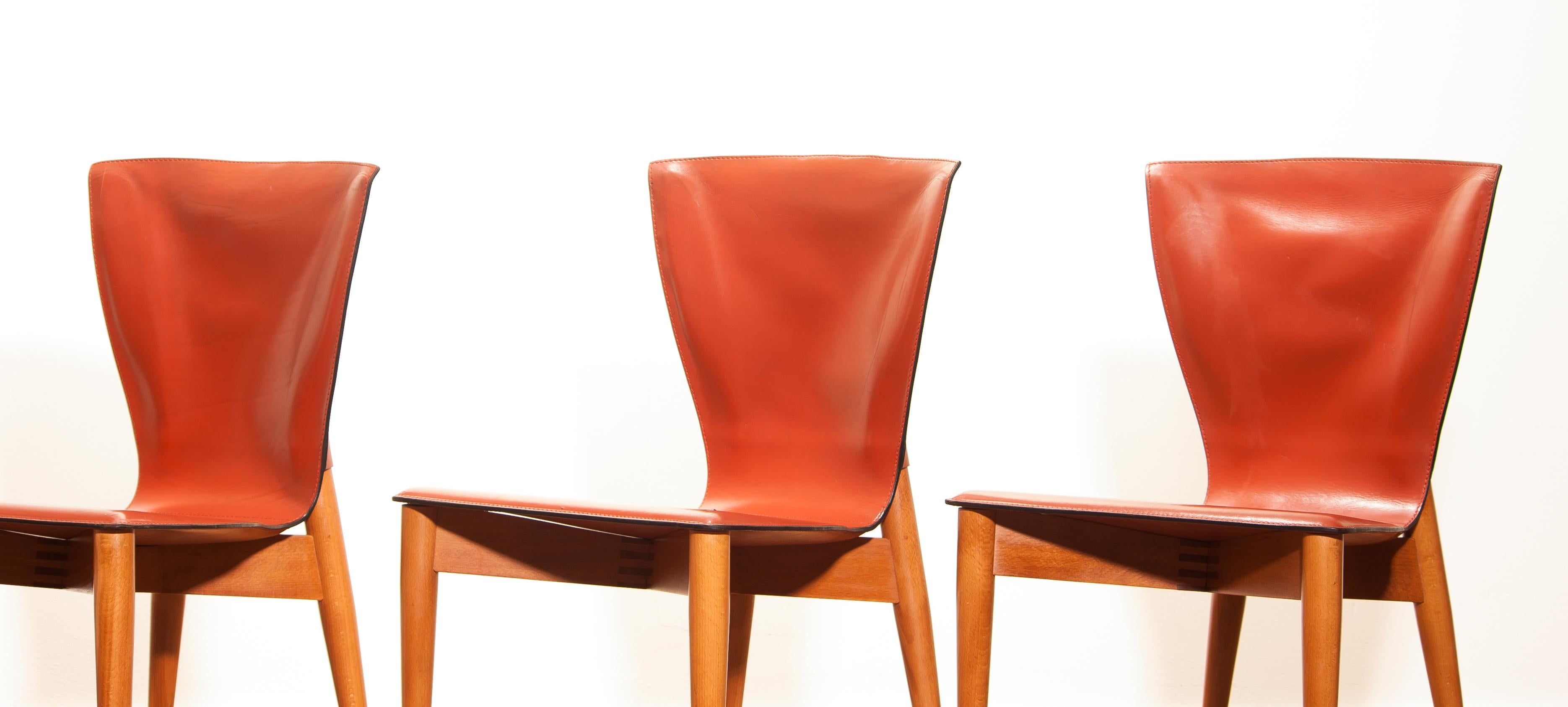 Leather 1970s, Set of Four 'Vela' Dining Chairs by Carlo Bartoli for Matteo Grassi