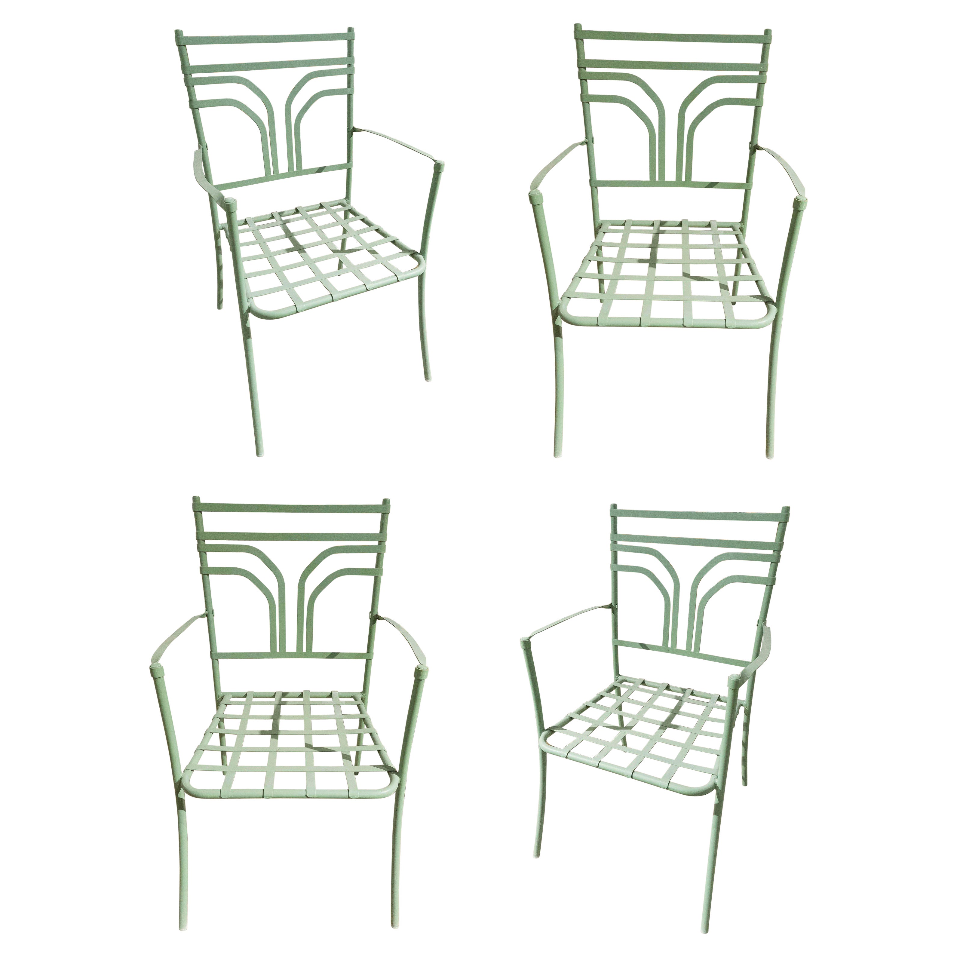 1970s Set of Four Vintage-Style Green Iron Chairs for Garden or Patio