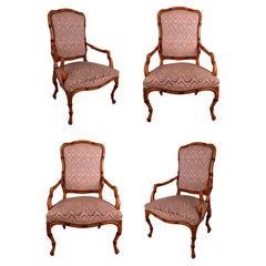 Vintage 1970s Set of Four Wooden Bamboo Imitation Armchairs