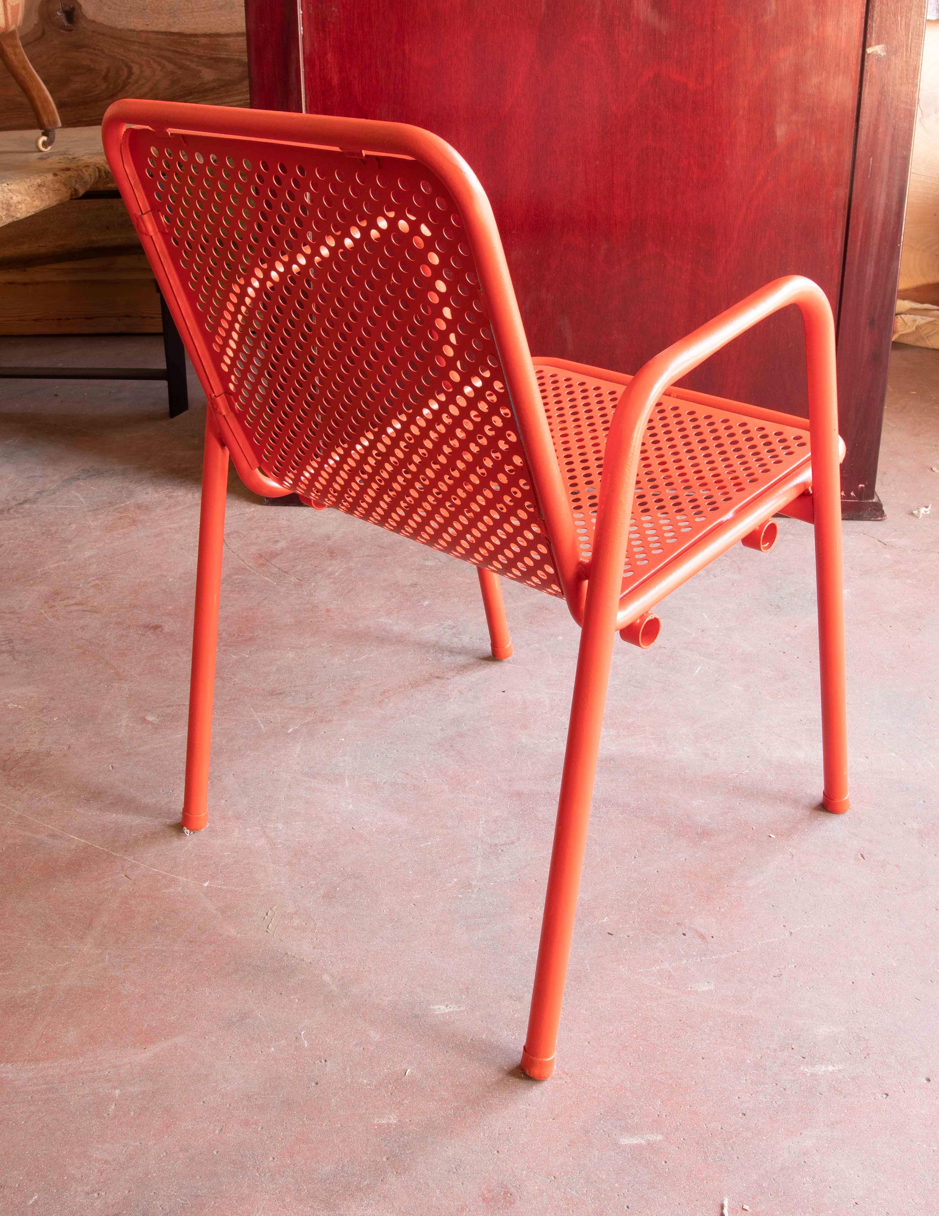 1970s Set of Fourteen Iron Garden Chairs Painted in Red For Sale 2